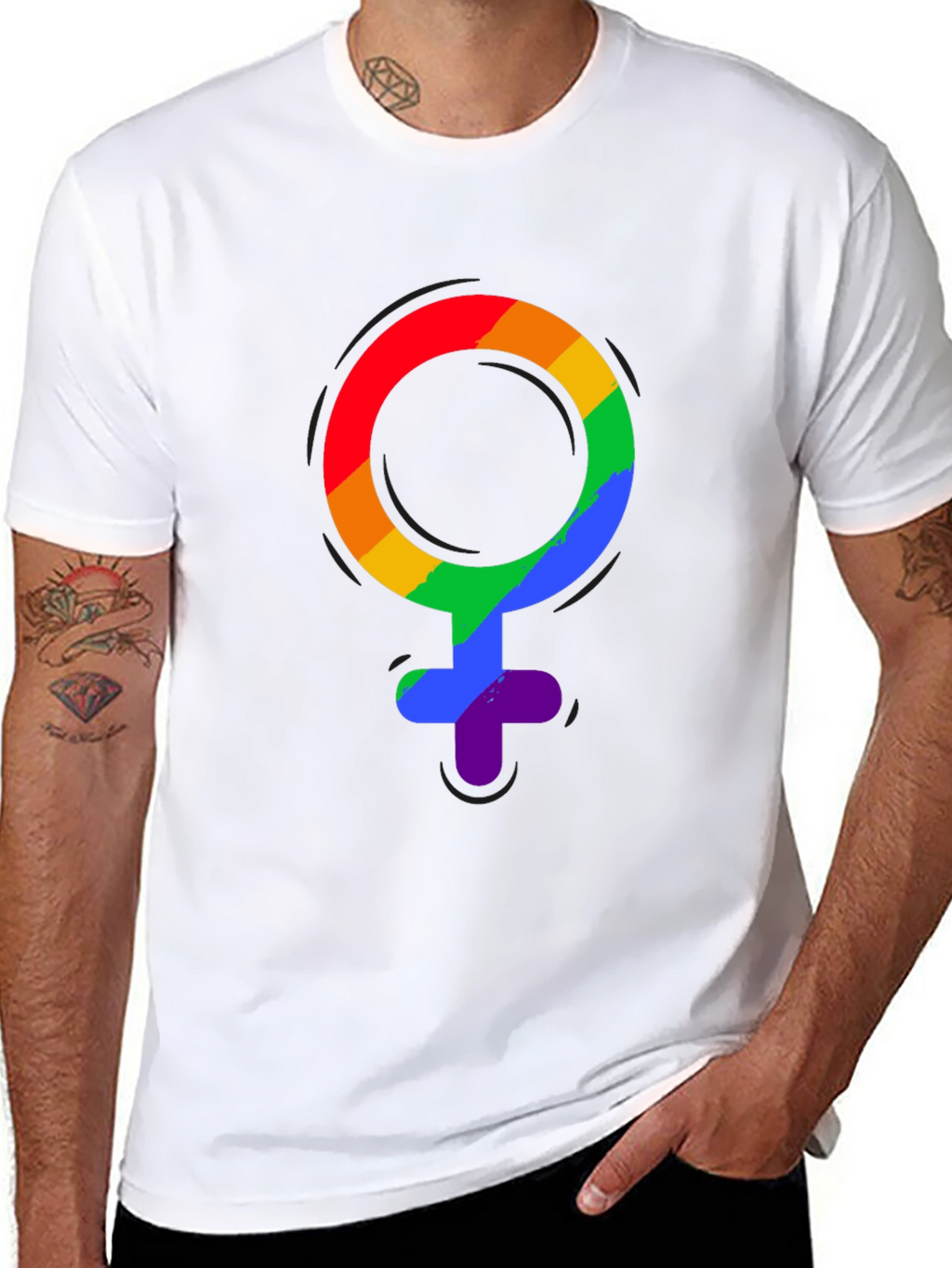 LGBT Pride Rainbow Venus Symbol Black T-Shirt