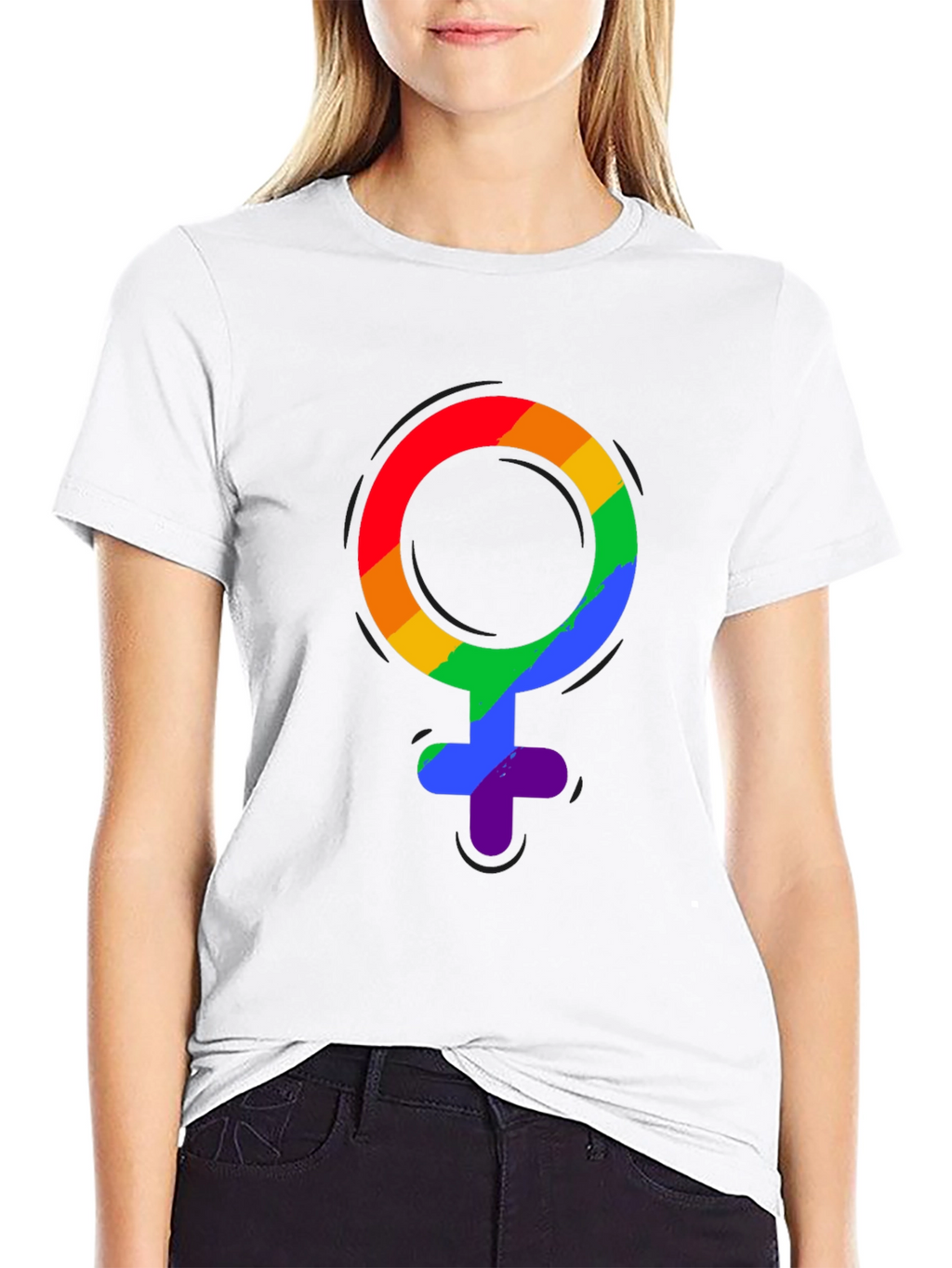 LGBT Pride Rainbow Venus Symbol Black T-Shirt