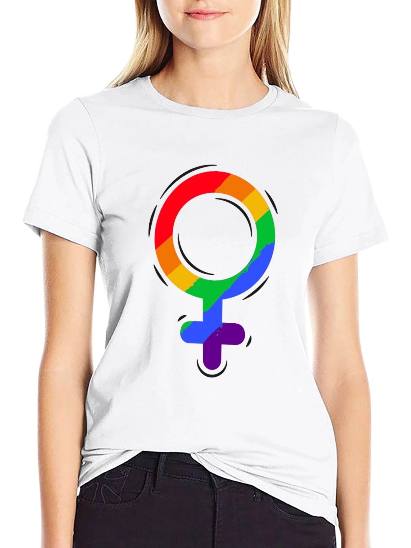 LGBT Pride Rainbow Venus Symbol Black T-Shirt