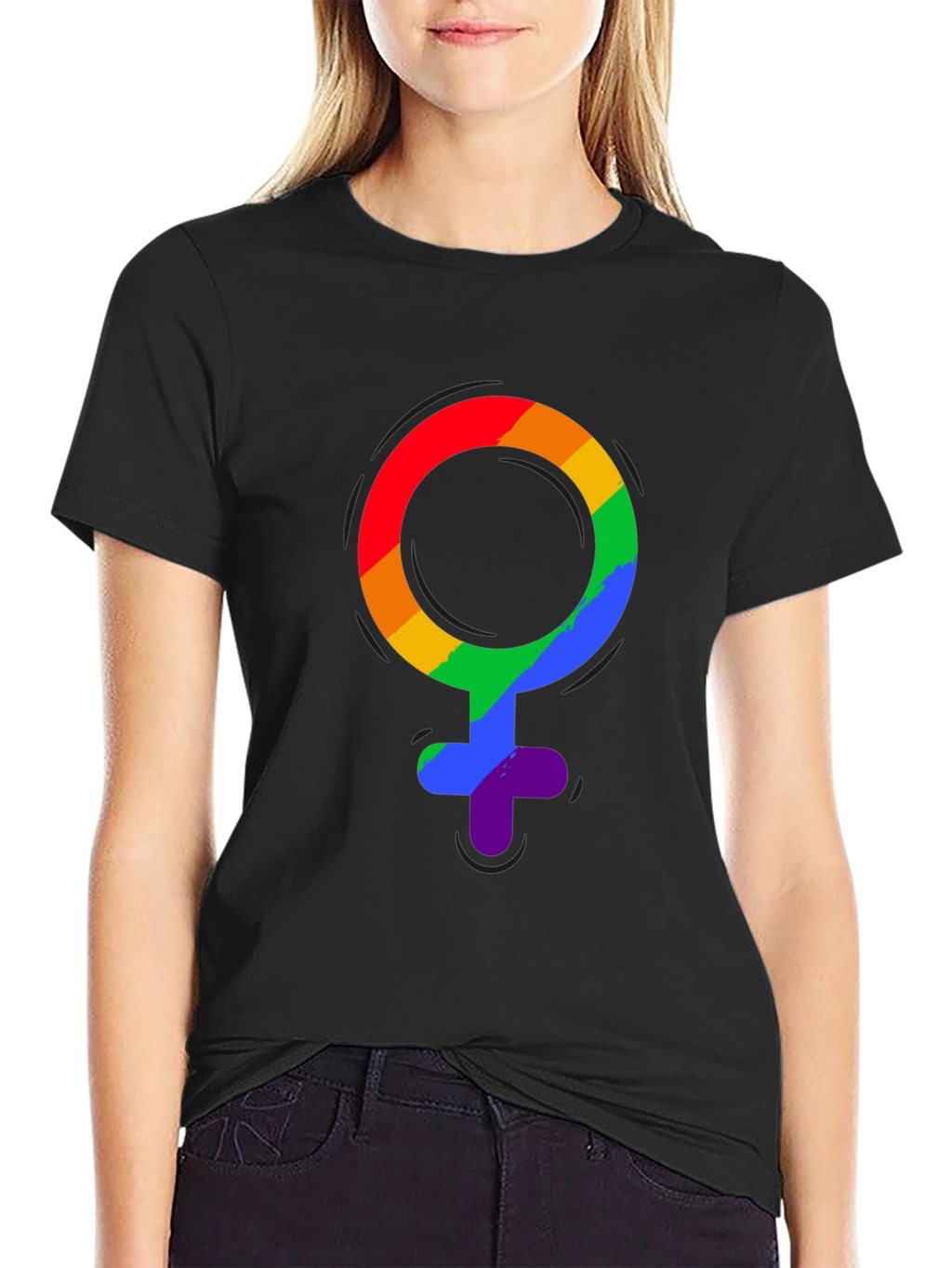 LGBT Pride Rainbow Venus Symbol Black T-Shirt