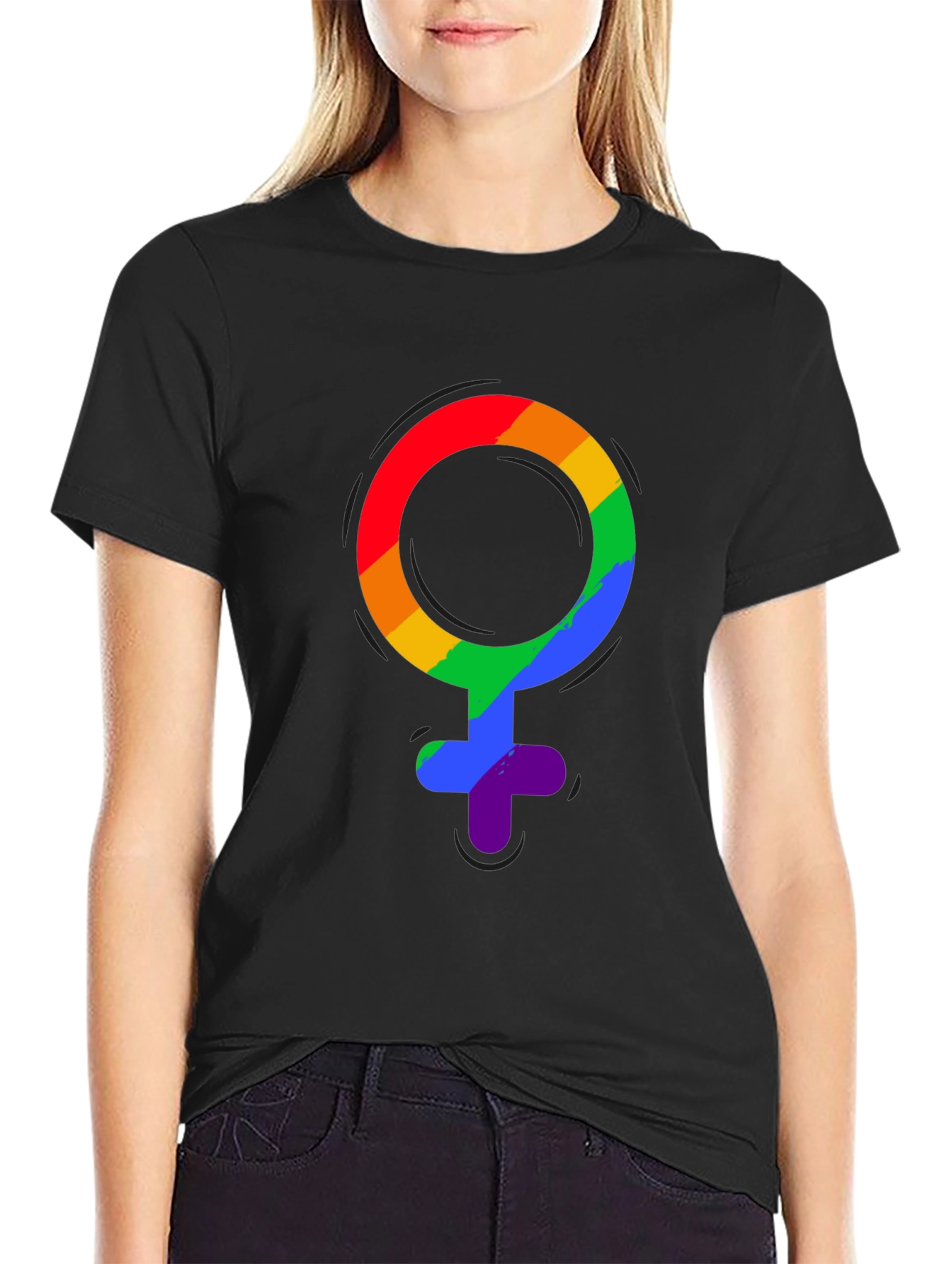 LGBT Pride Rainbow Venus Symbol Black T-Shirt