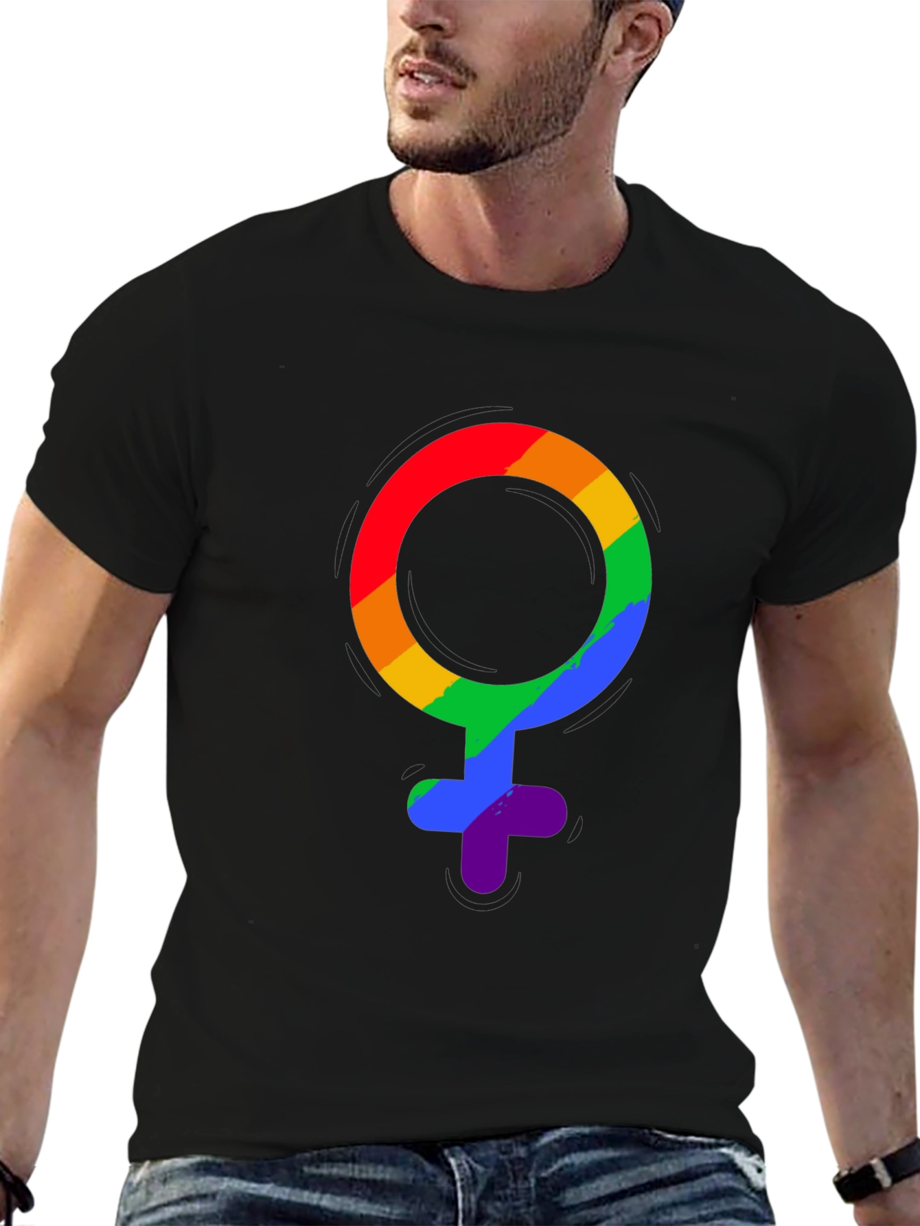LGBT Pride Rainbow Venus Symbol Black T-Shirt