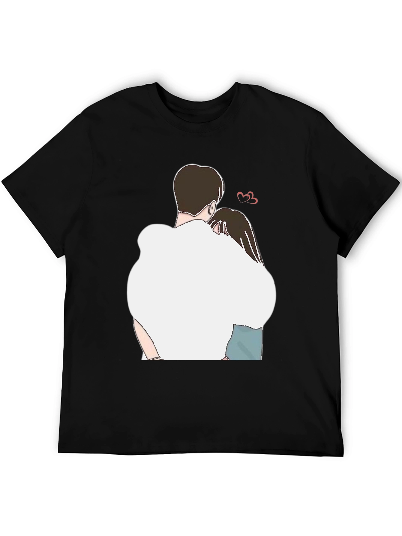 Romantic Couple Hug Graphic Tee - Black