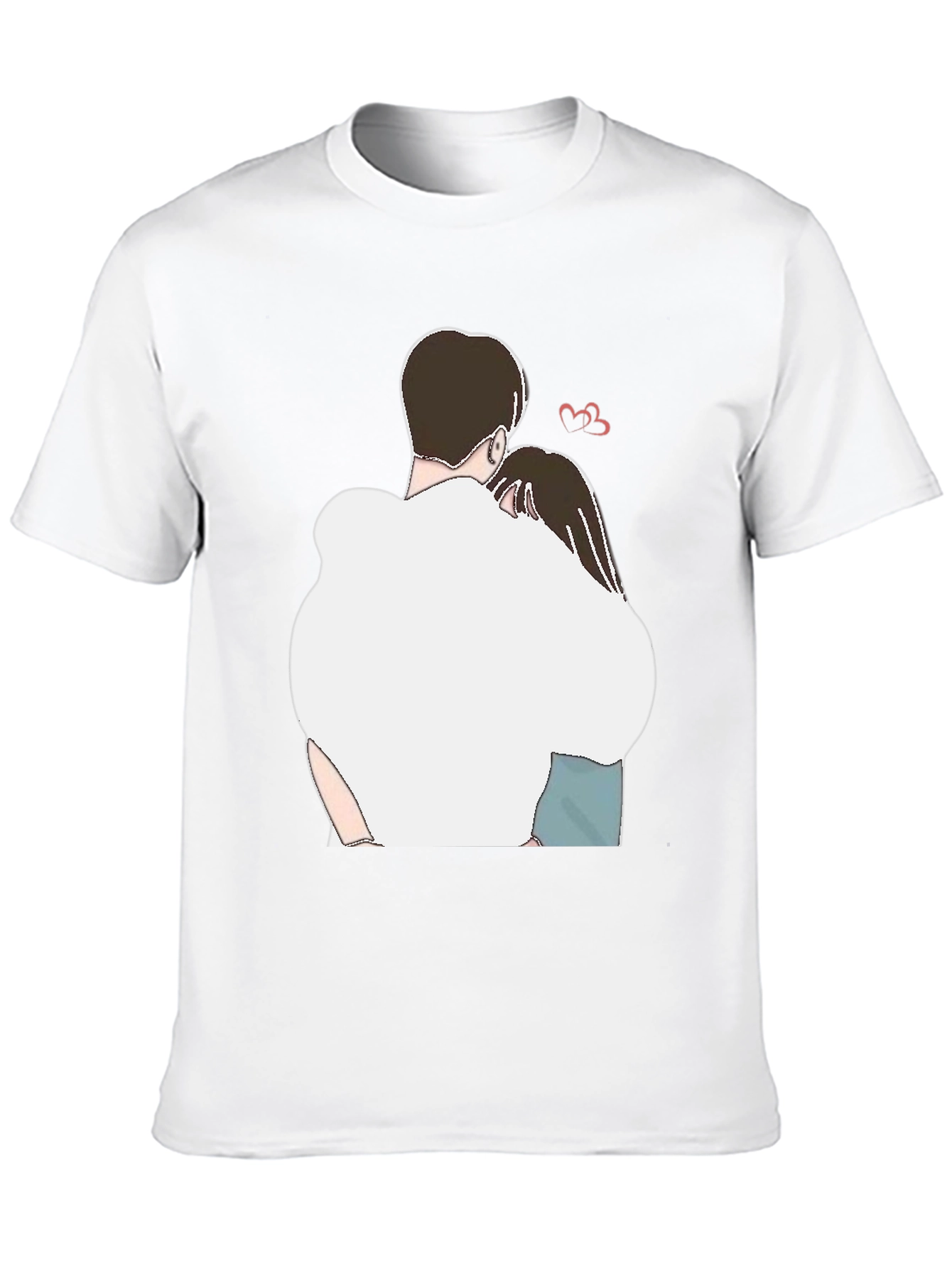 Romantic Couple Hug Graphic Tee - Black