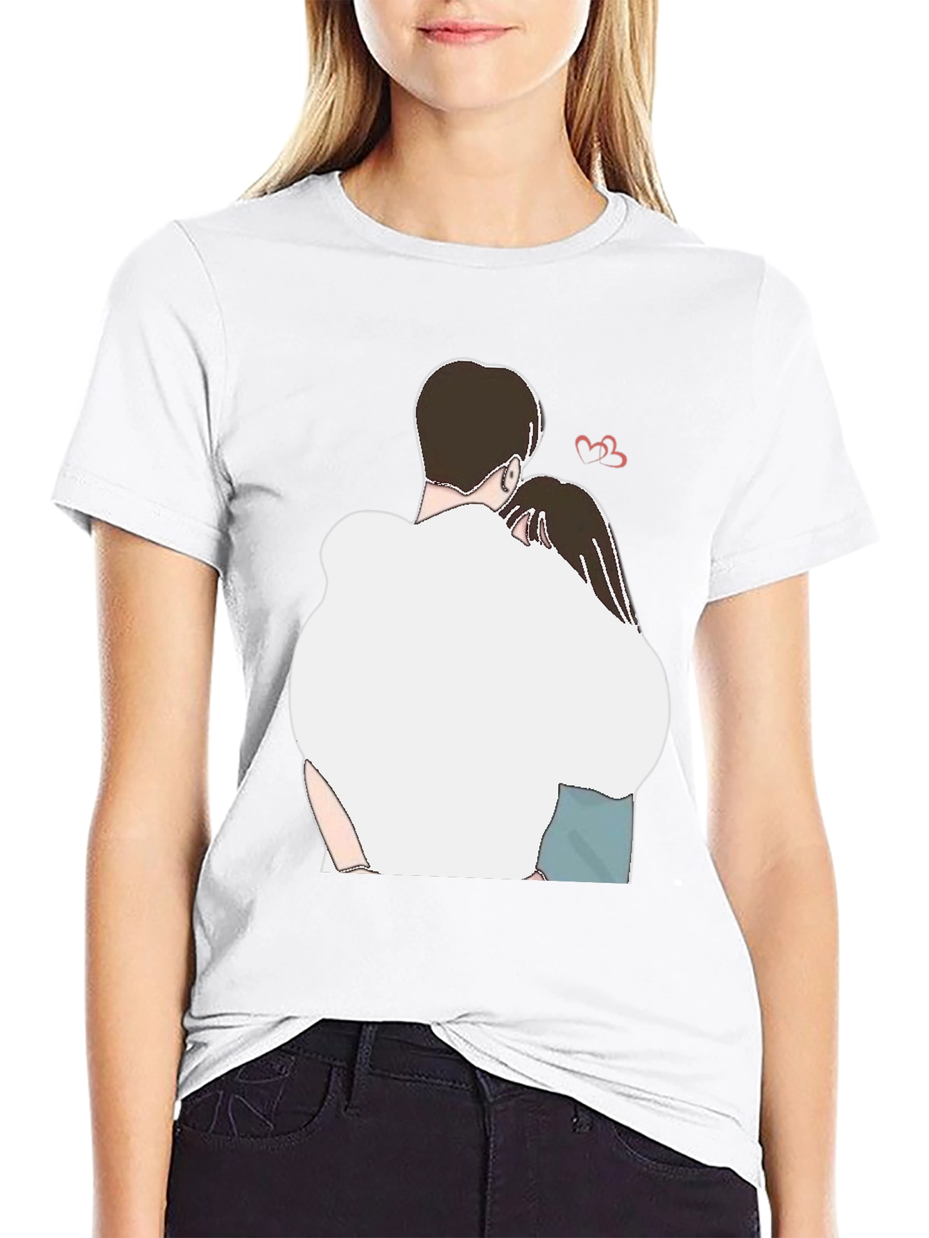 Romantic Couple Hug Graphic Tee - Black