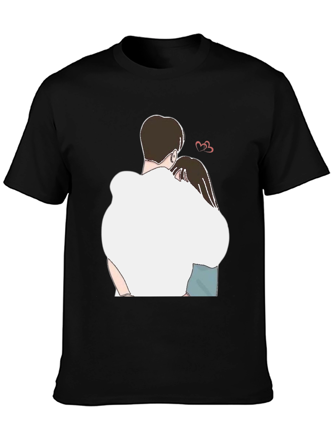 Romantic Couple Hug Graphic Tee - Black