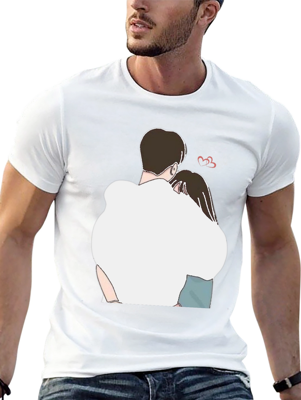 Romantic Couple Hug Graphic Tee - Black