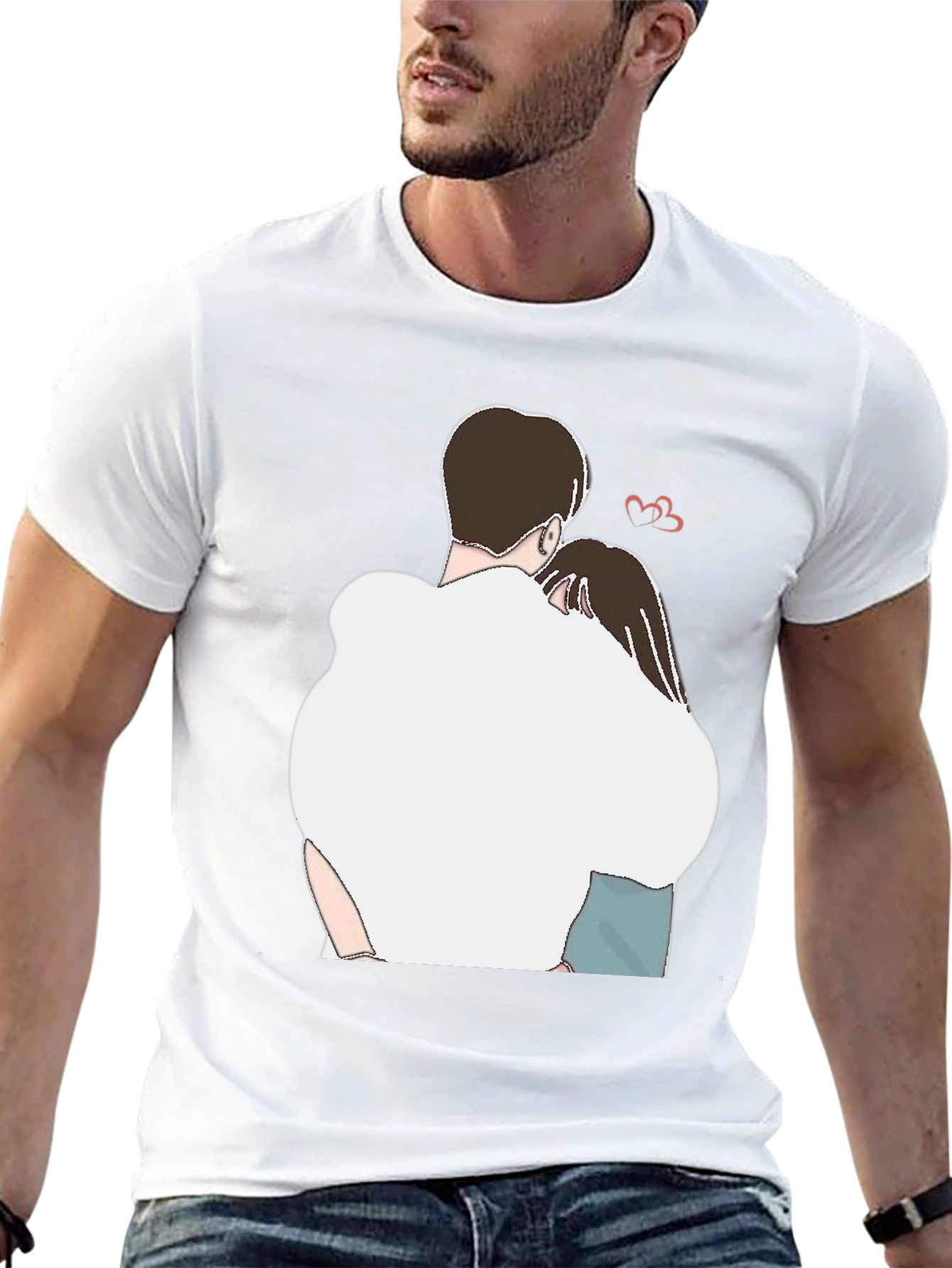 Romantic Couple Hug Graphic Tee - Black
