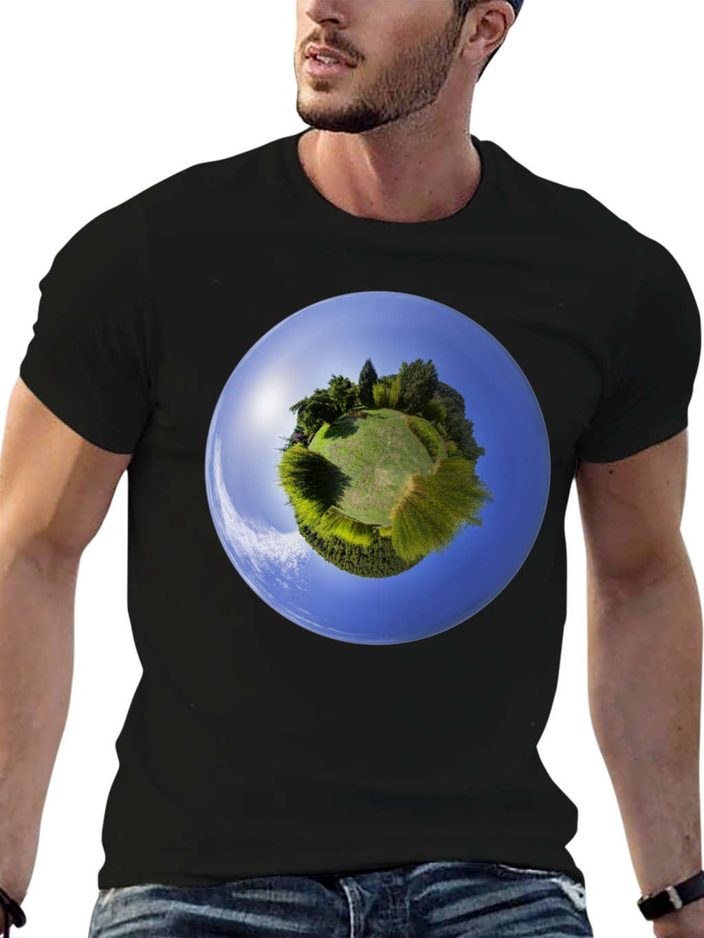 Planet Earth Graphic Tee - Round Neck Cotton Shirt
