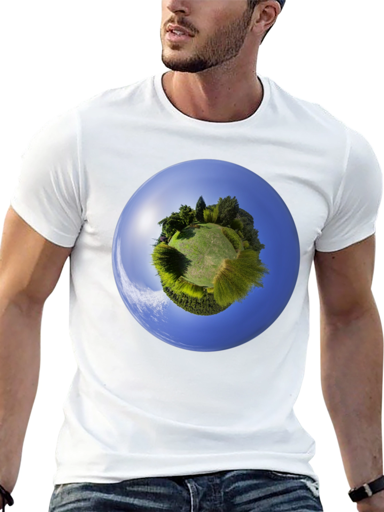 Planet Earth Graphic Tee - Round Neck Cotton Shirt