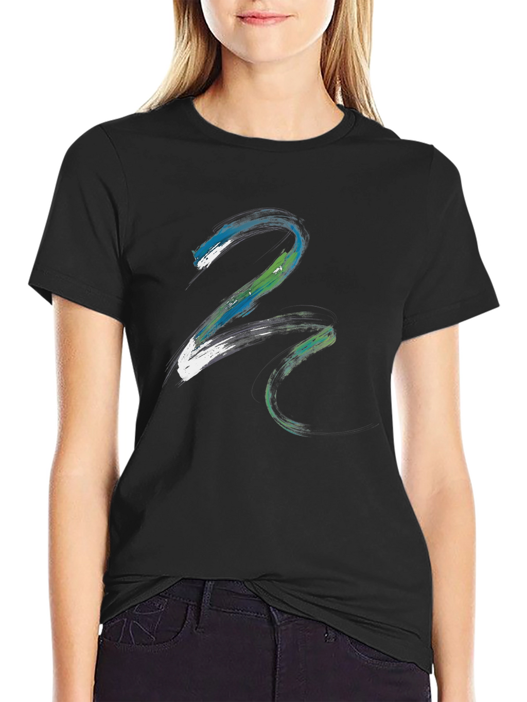 Abstract Paint Stroke Graphic Tee - Black