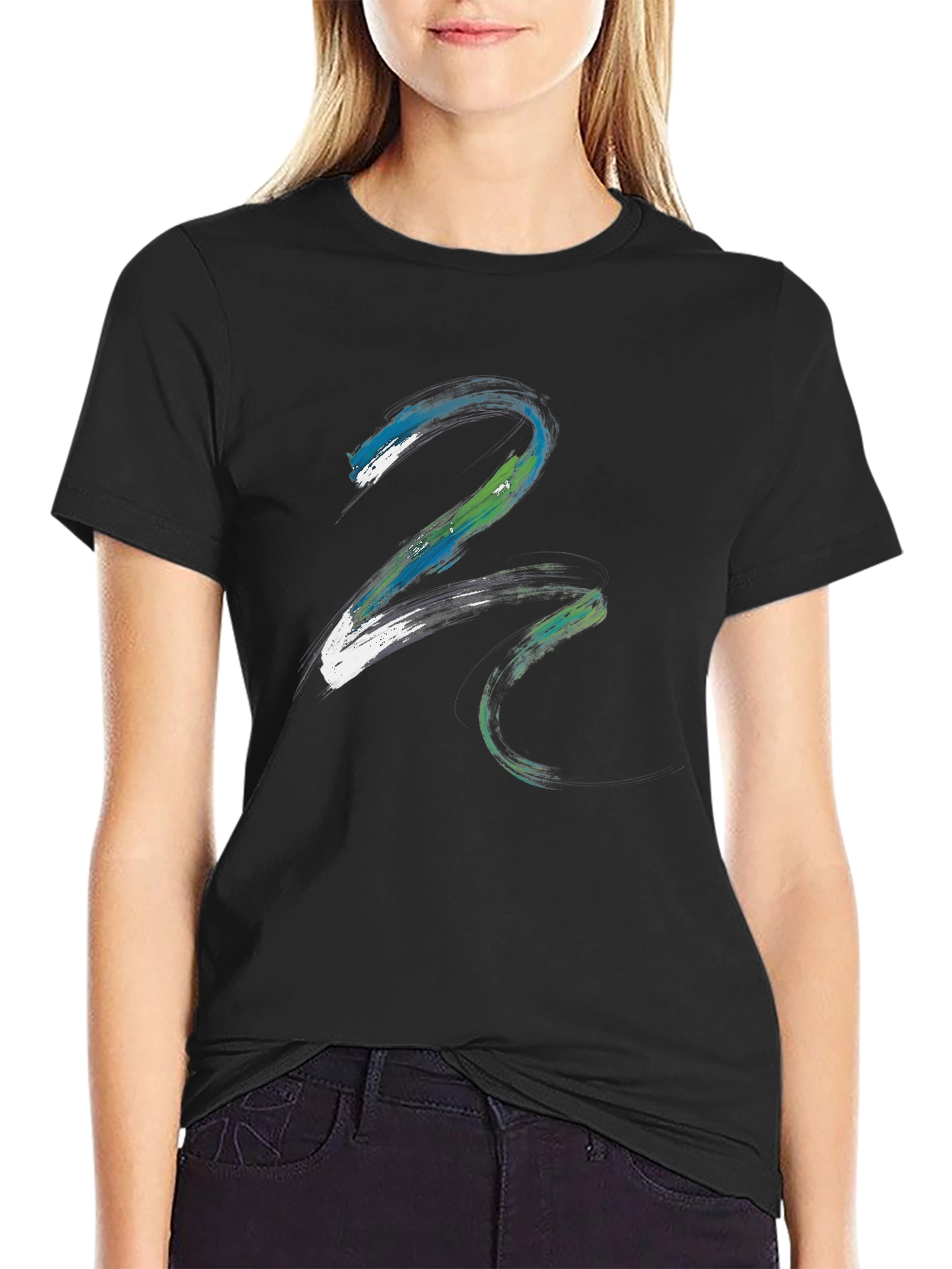 Abstract Paint Stroke Graphic Tee - Black