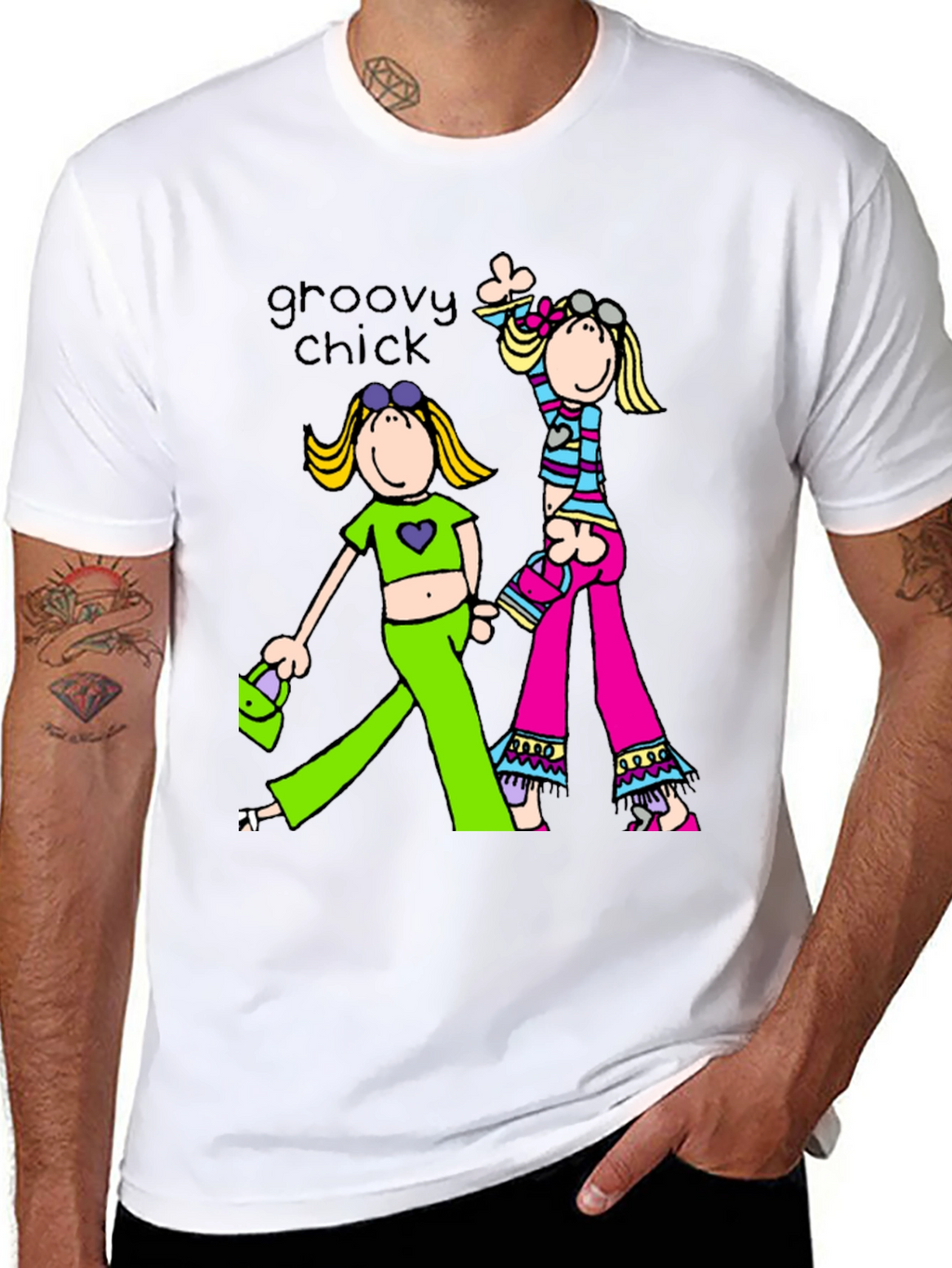 Groovy Chick Graphic Tee Retro Style Black T-Shirt