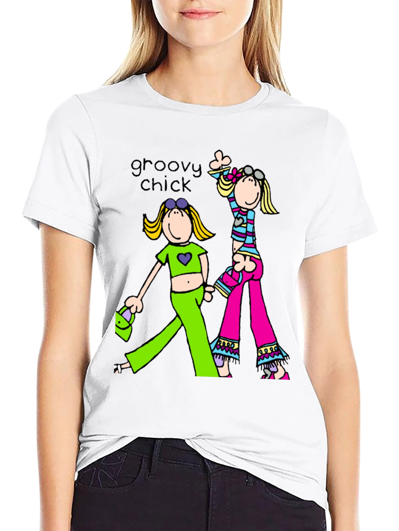 Groovy Chick Graphic Tee Retro Style Black T-Shirt