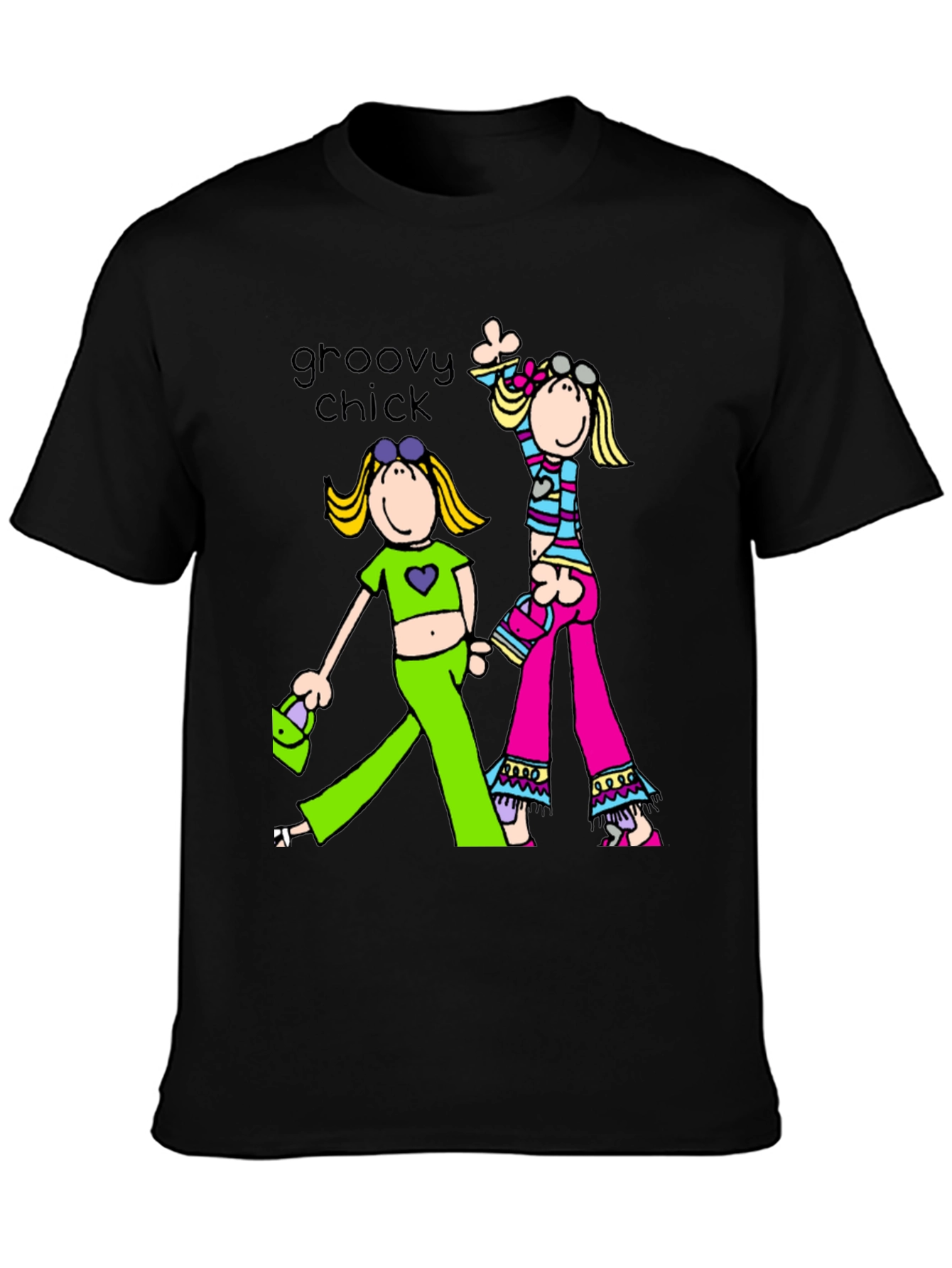 Groovy Chick Graphic Tee Retro Style Black T-Shirt
