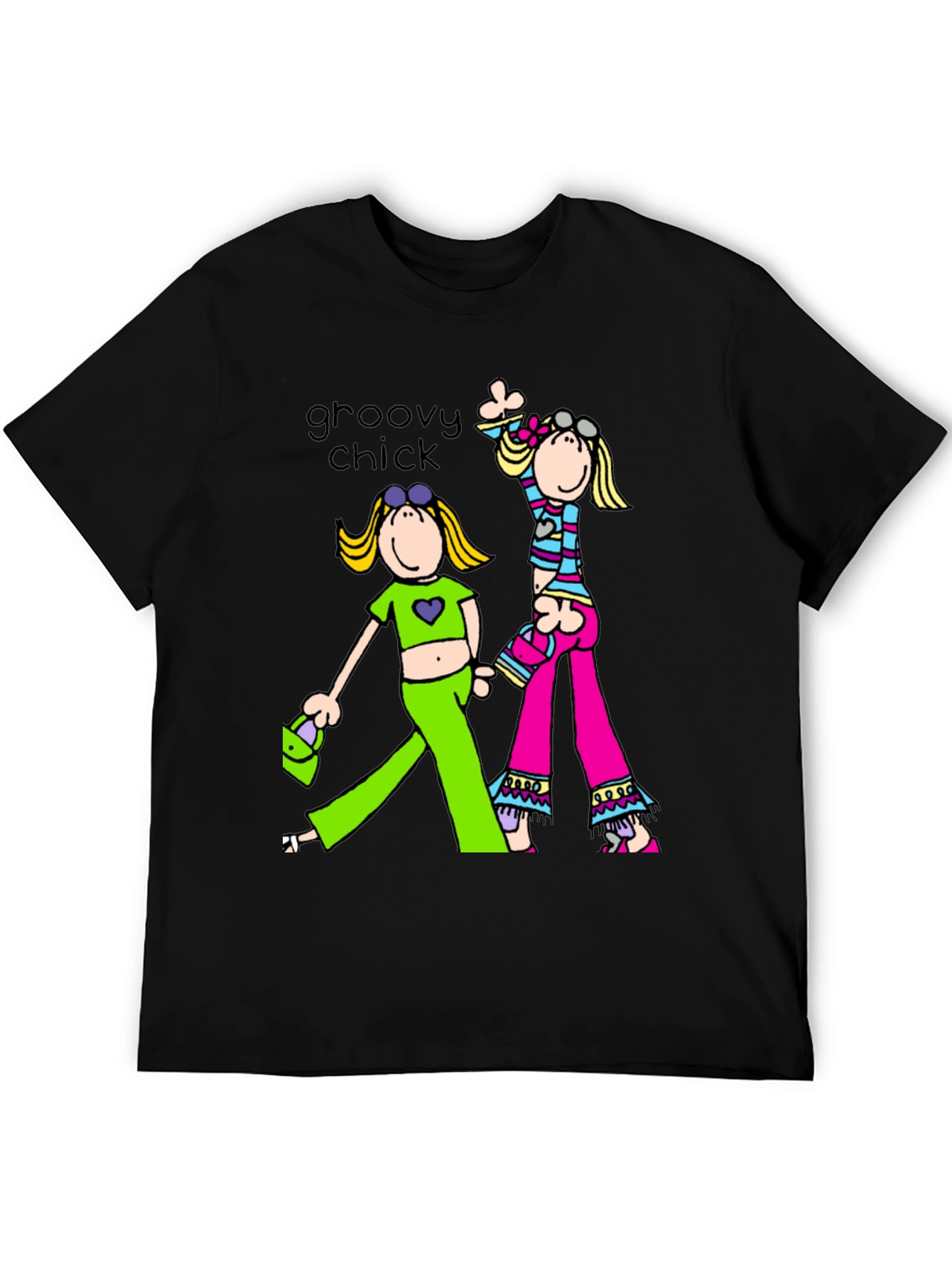 Groovy Chick Graphic Tee Retro Style Black T-Shirt