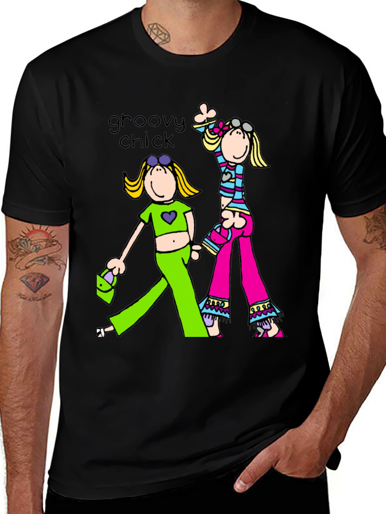 Groovy Chick Graphic Tee Retro Style Black T-Shirt