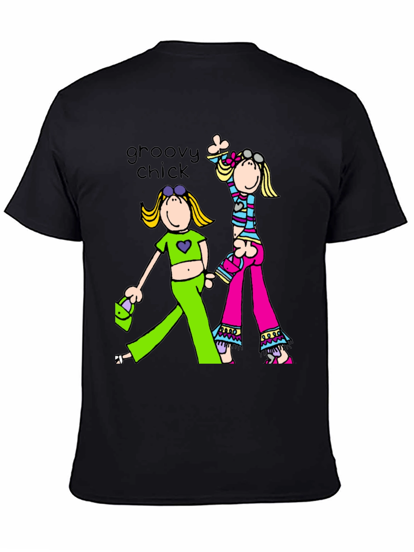 Groovy Chick Graphic Tee Retro Style Black T-Shirt