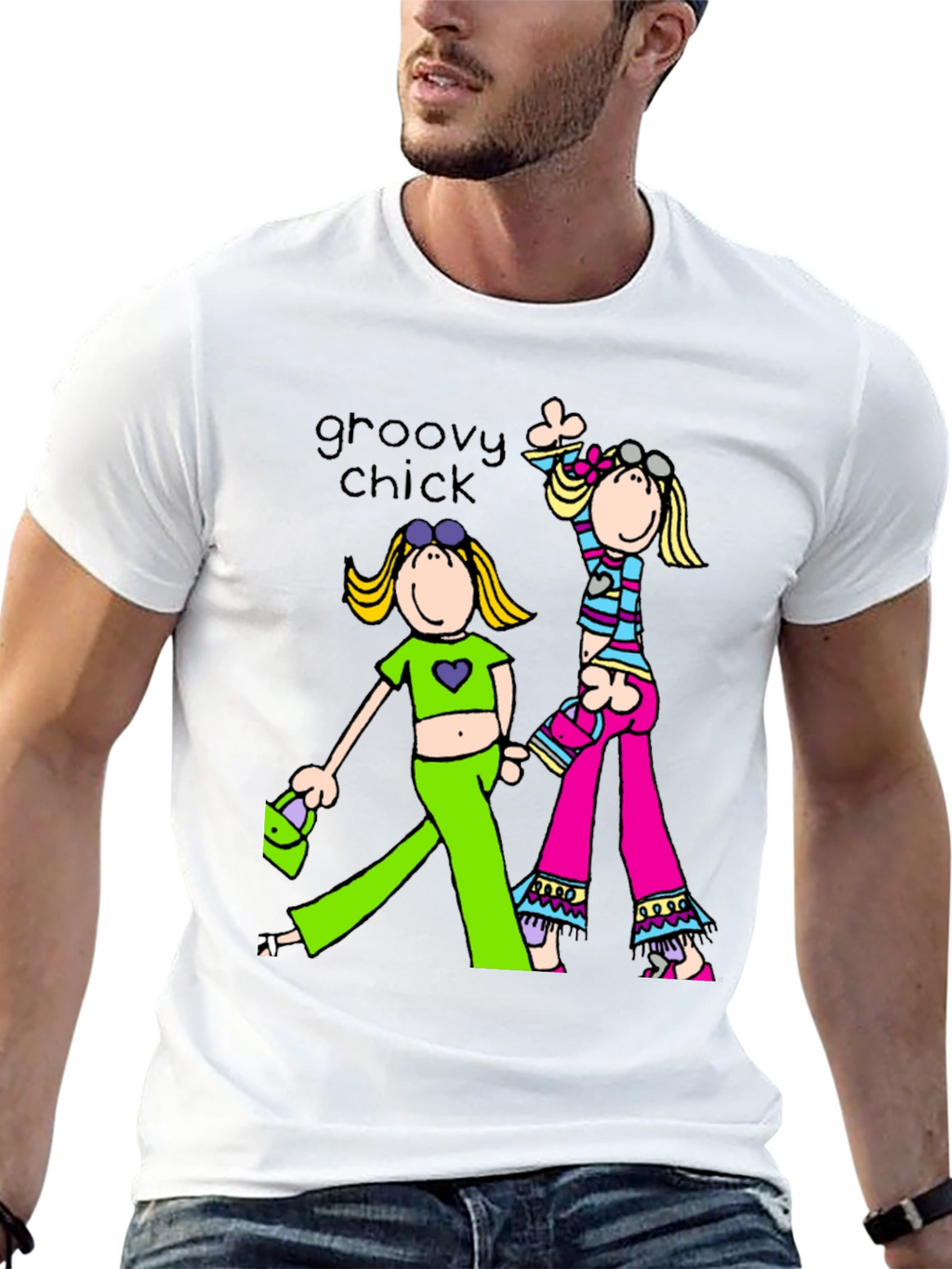 Groovy Chick Graphic Tee Retro Style Black T-Shirt