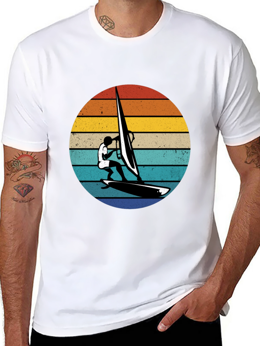 Retro Windsurfer Graphic Tee - Black