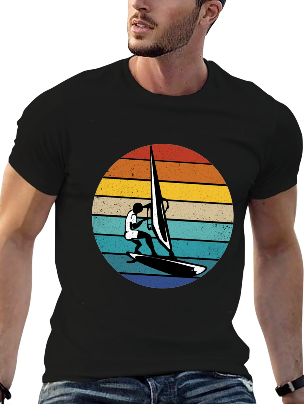 Retro Windsurfer Graphic Tee - Black
