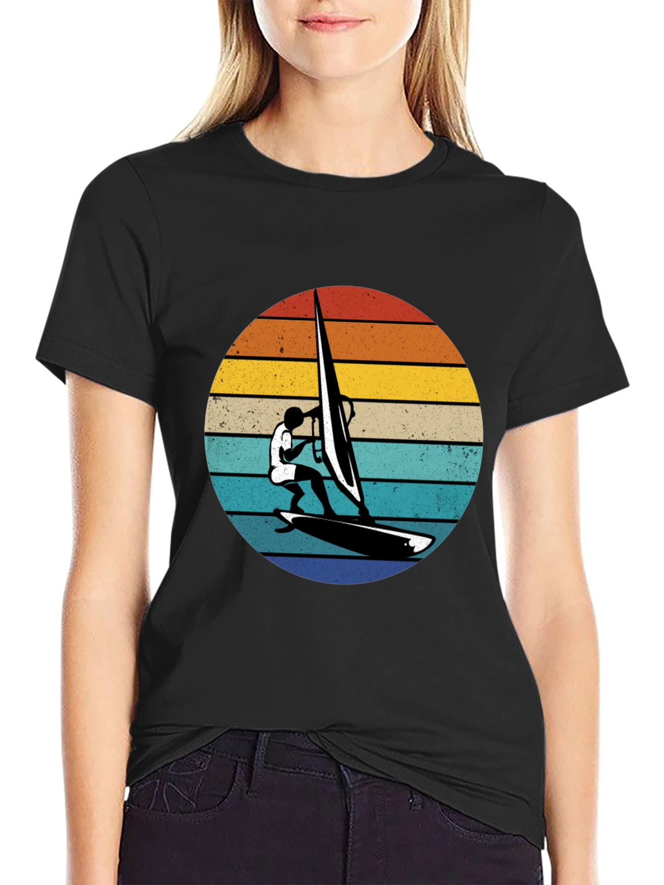 Retro Windsurfer Graphic Tee - Black
