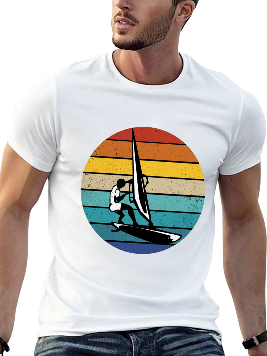 Retro Windsurfer Graphic Tee - Black