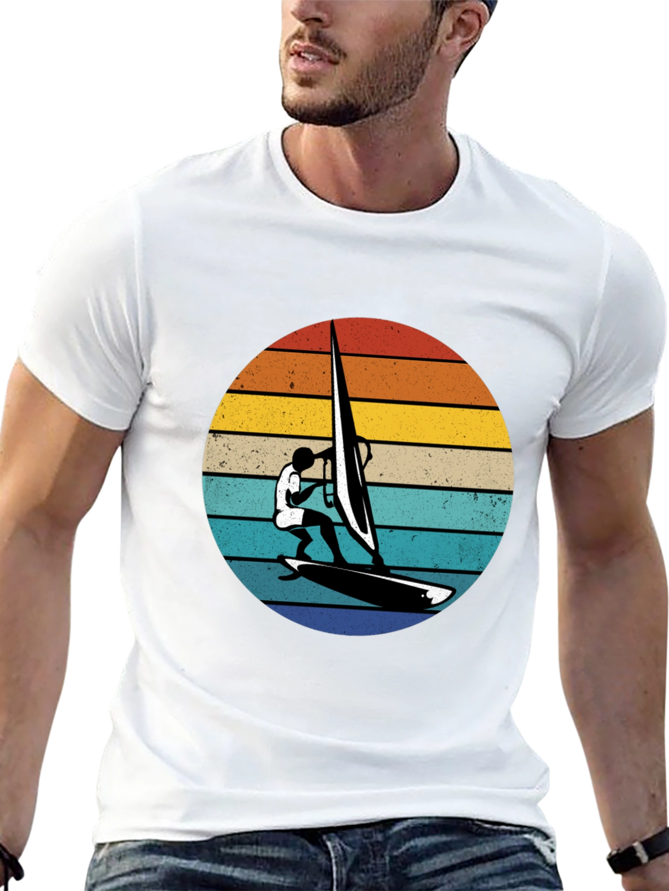 Retro Windsurfer Graphic Tee - Black
