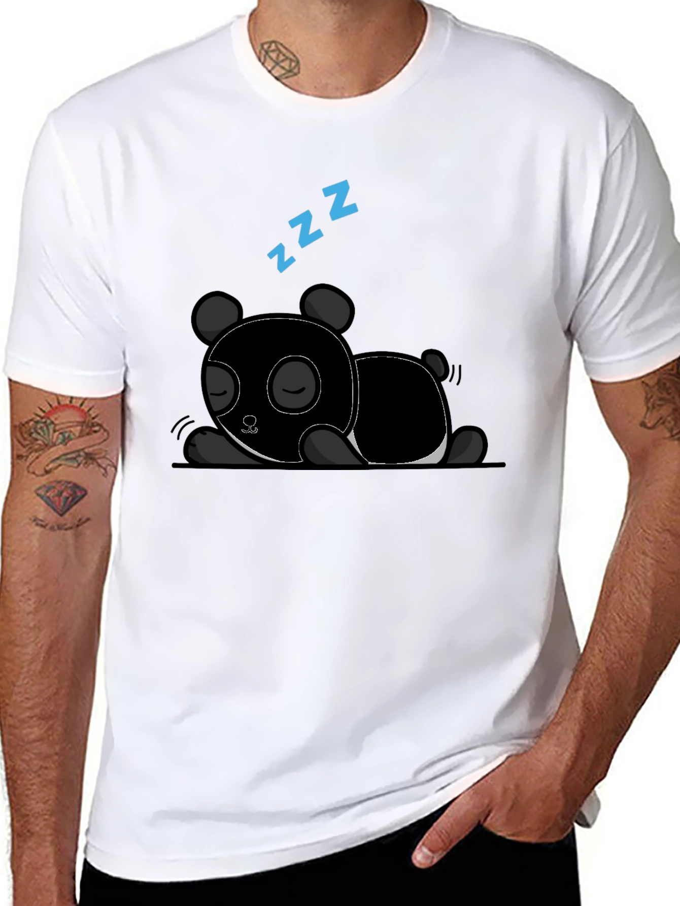 Sleeping Panda Graphic Tee - Black Cotton T-Shirt