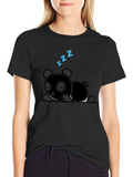 Sleeping Panda Graphic Tee - Black Cotton T-Shirt