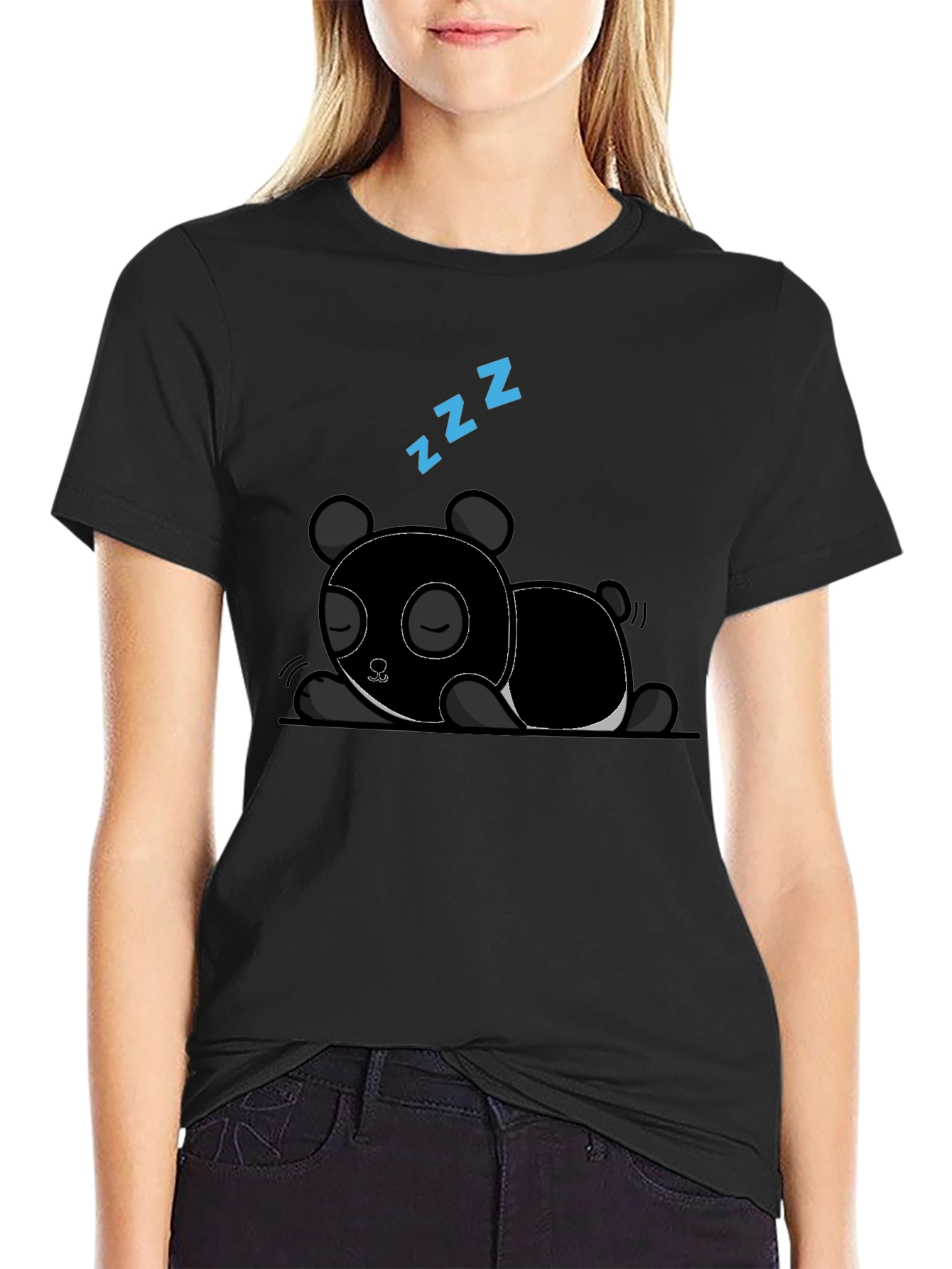 Sleeping Panda Graphic Tee - Black Cotton T-Shirt