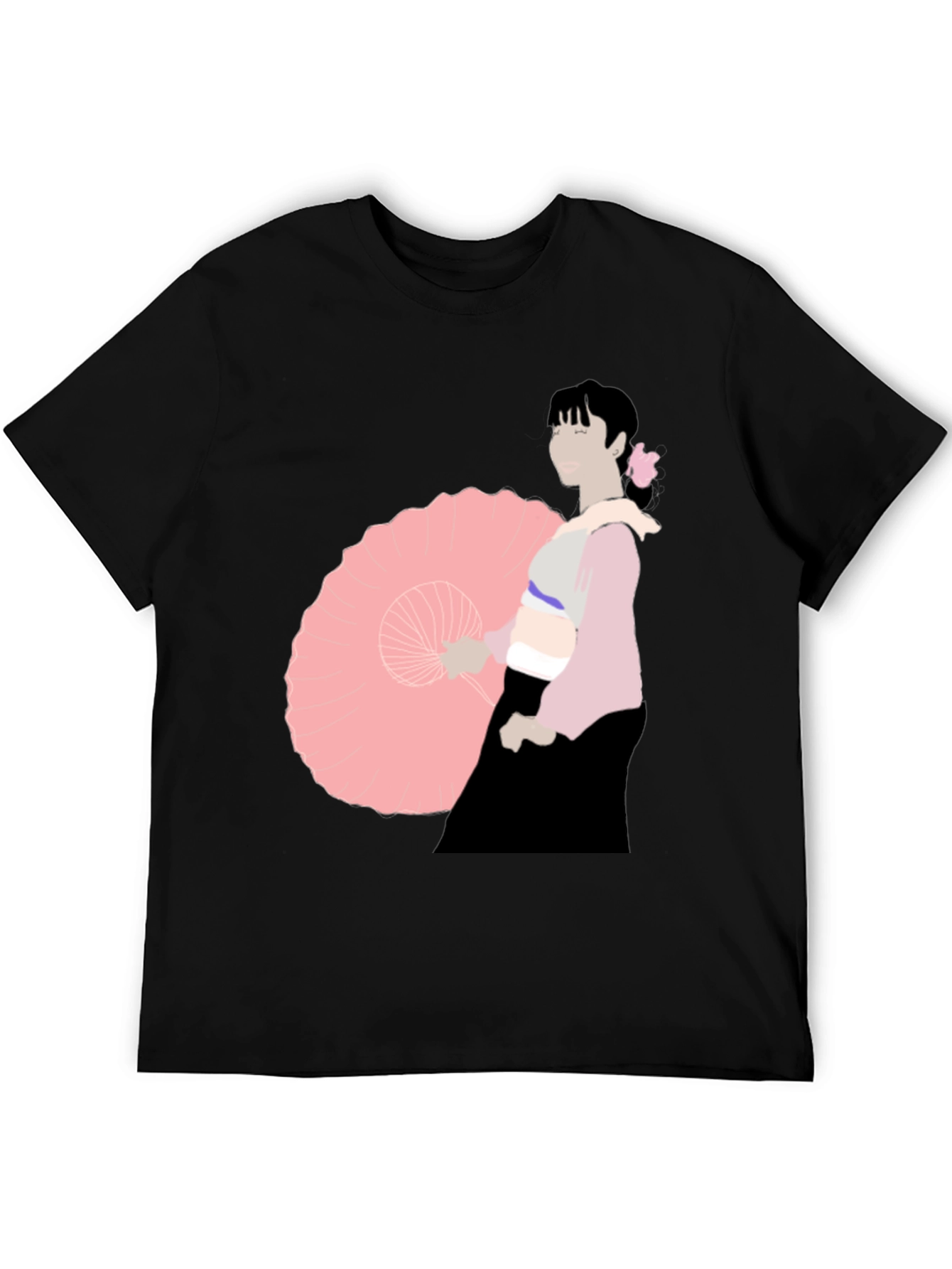 Black T-Shirt with Japanese Woman Illustration