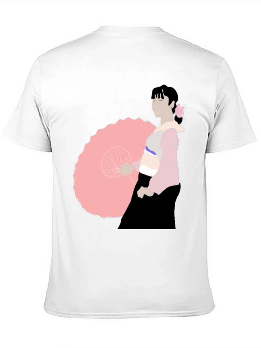 Black T-Shirt with Japanese Woman Illustration