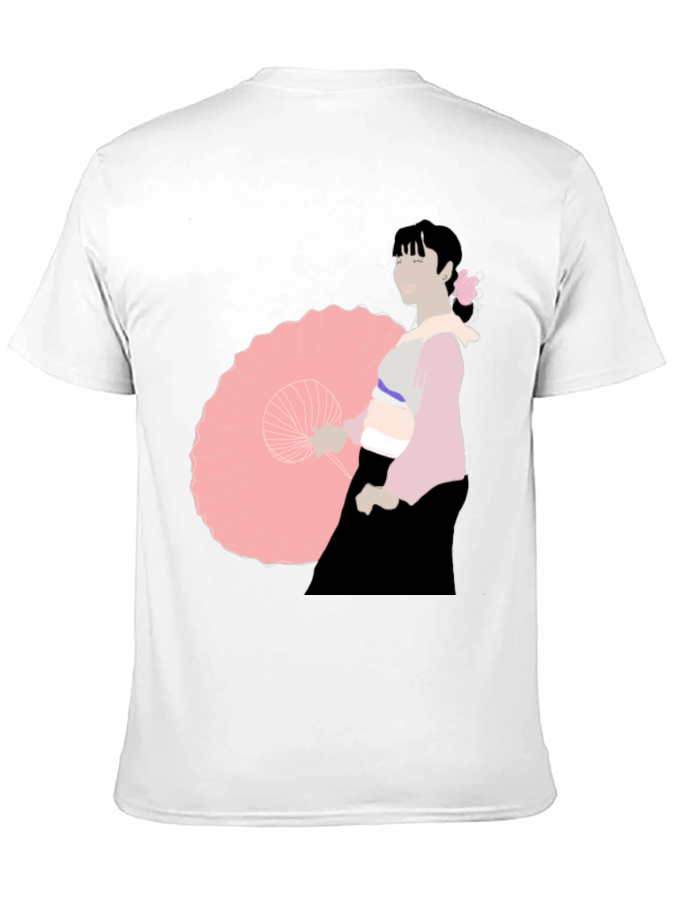 Black T-Shirt with Japanese Woman Illustration