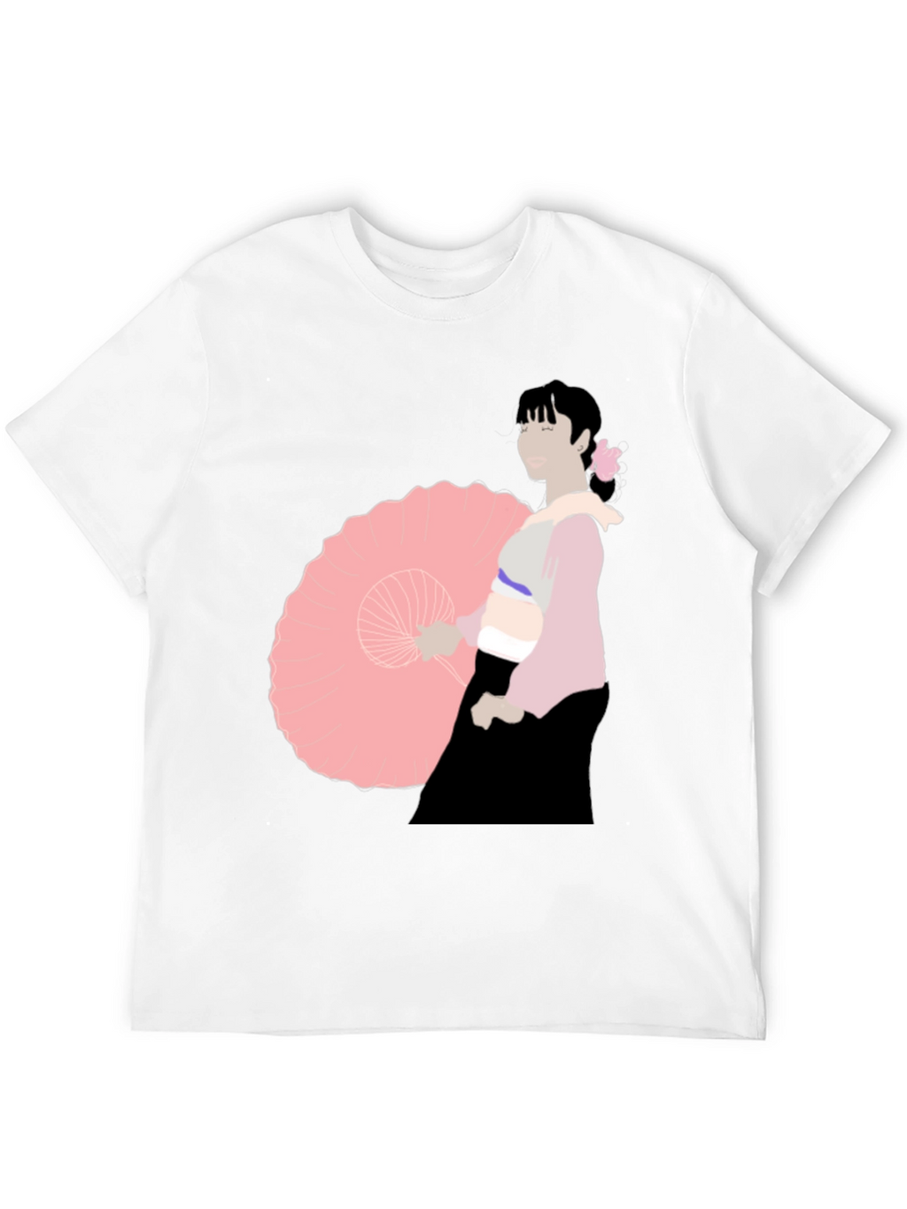 Black T-Shirt with Japanese Woman Illustration
