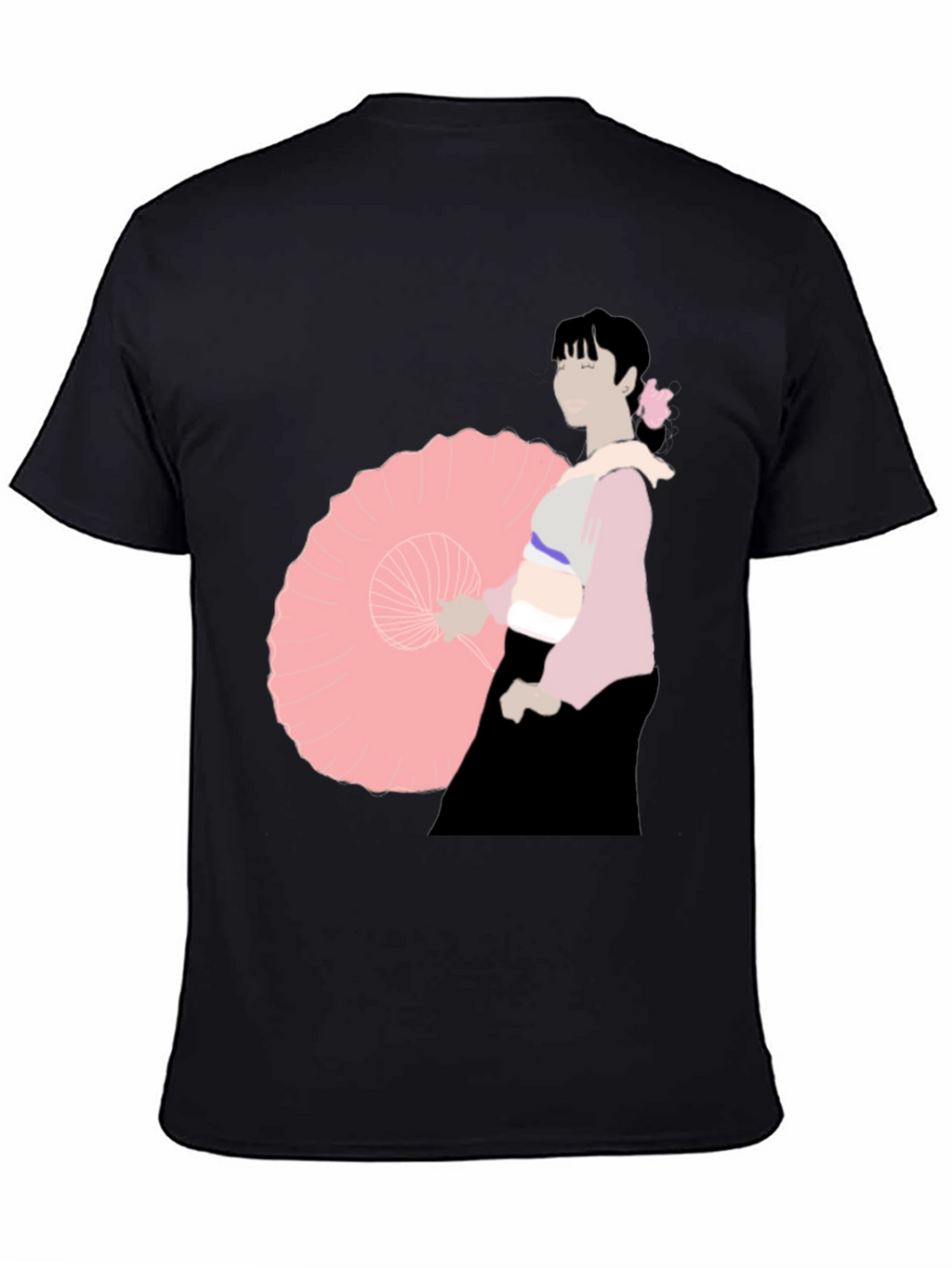 Black T-Shirt with Japanese Woman Illustration