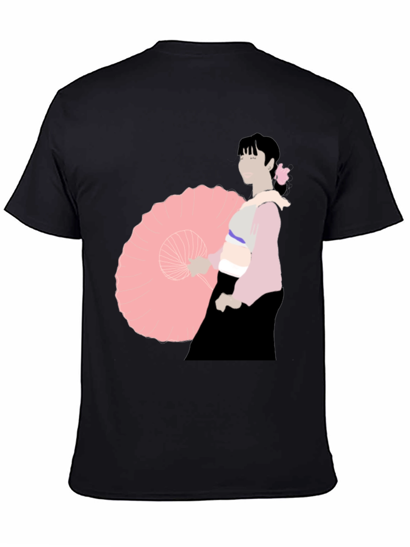 Black T-Shirt with Japanese Woman Illustration