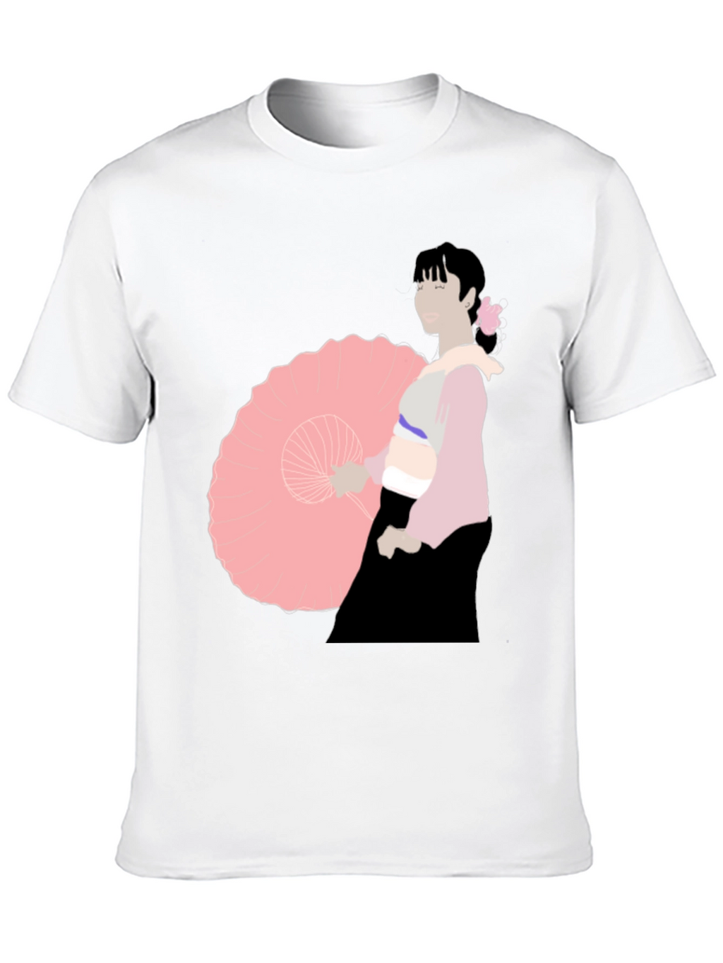 Black T-Shirt with Japanese Woman Illustration