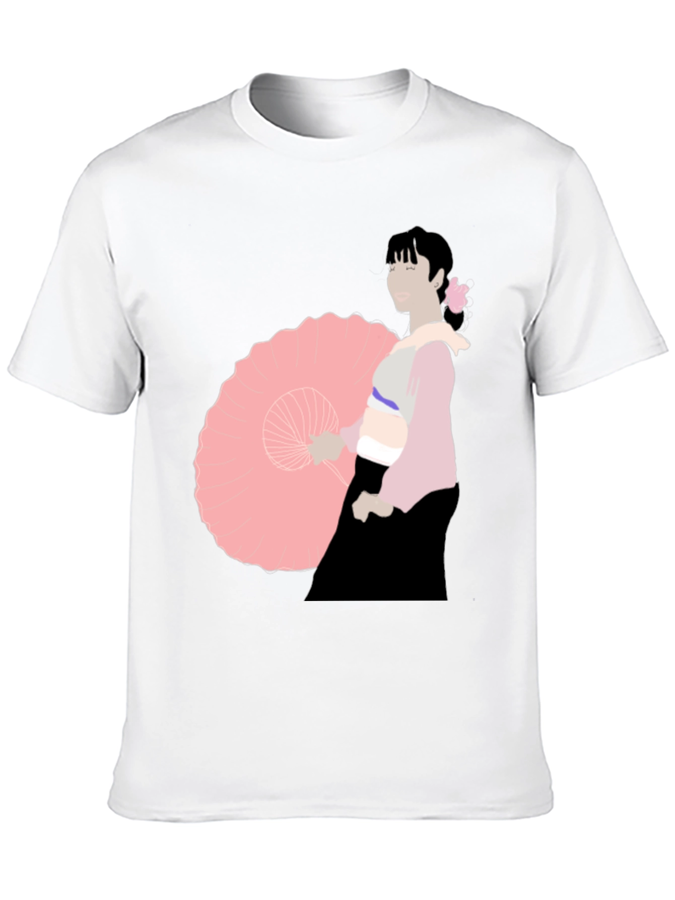Black T-Shirt with Japanese Woman Illustration