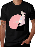 Black T-Shirt with Japanese Woman Illustration