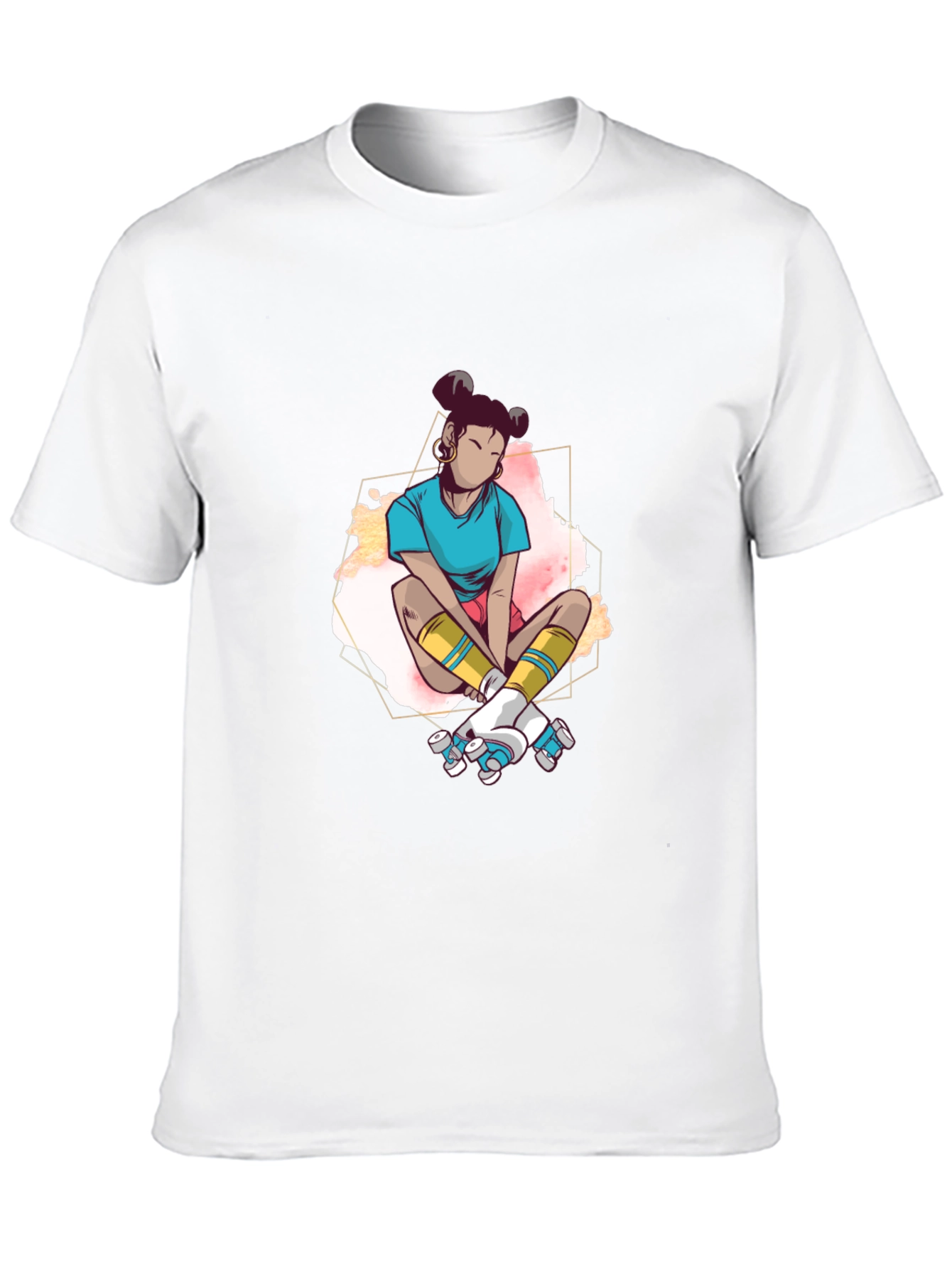 Retro Roller Girl Graphic Tee - Black Cotton Casual T-Shirt