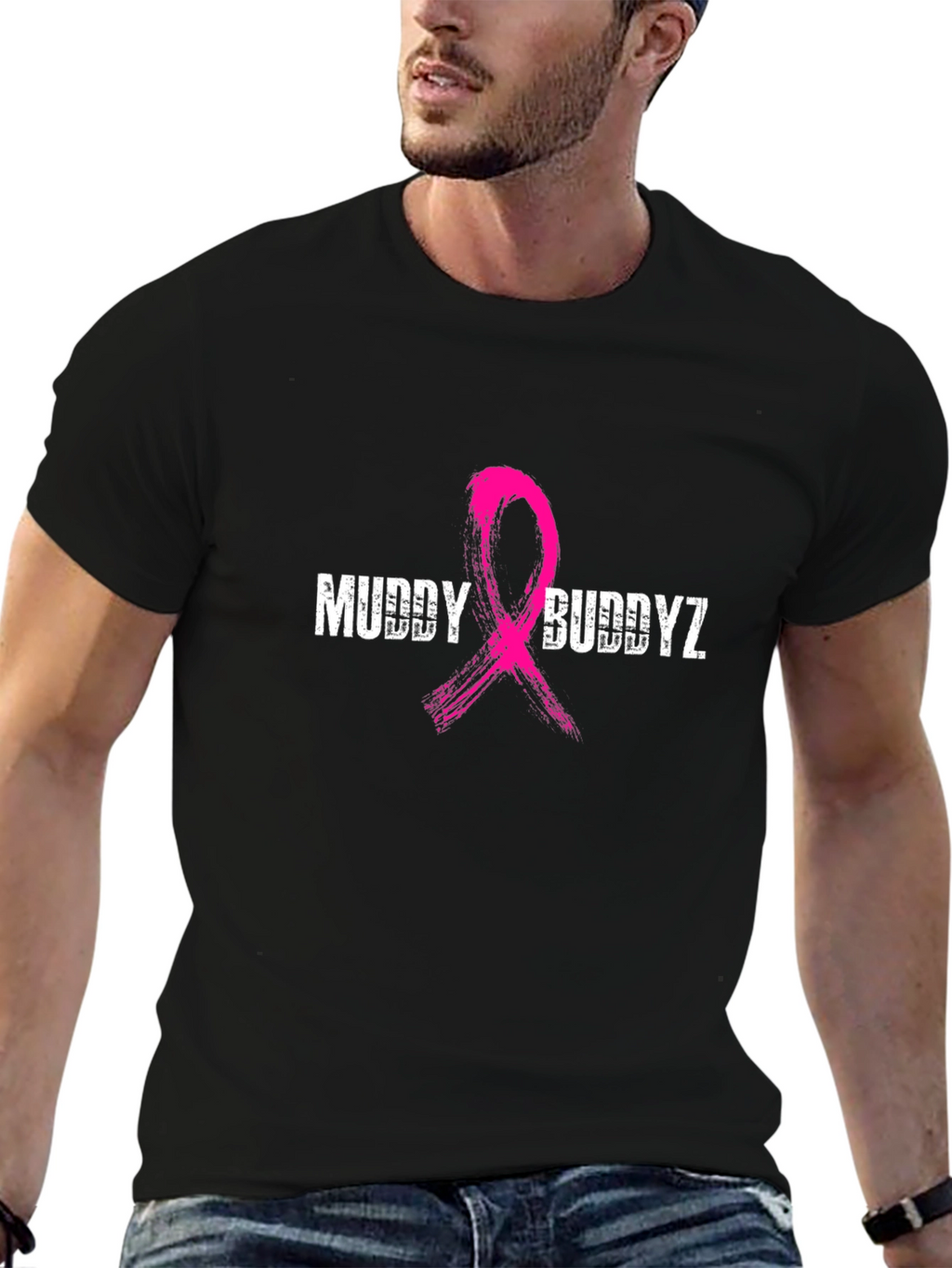 Muddy Buddyz Pink Ribbon Graphic Black T-Shirt