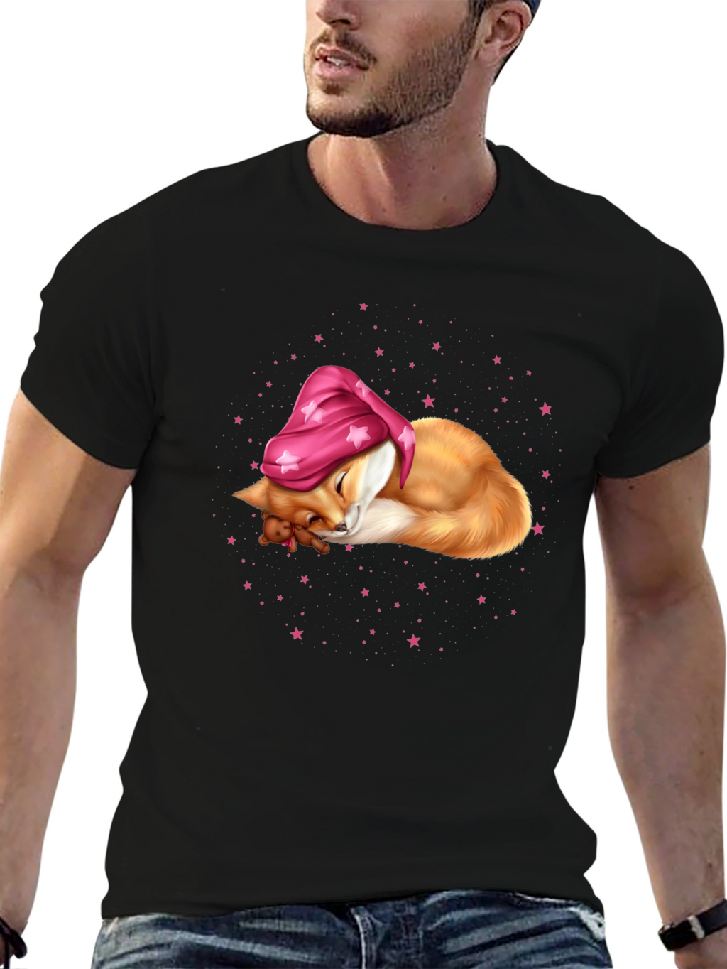 Sleeping Fox in Starry Night T-Shirt
