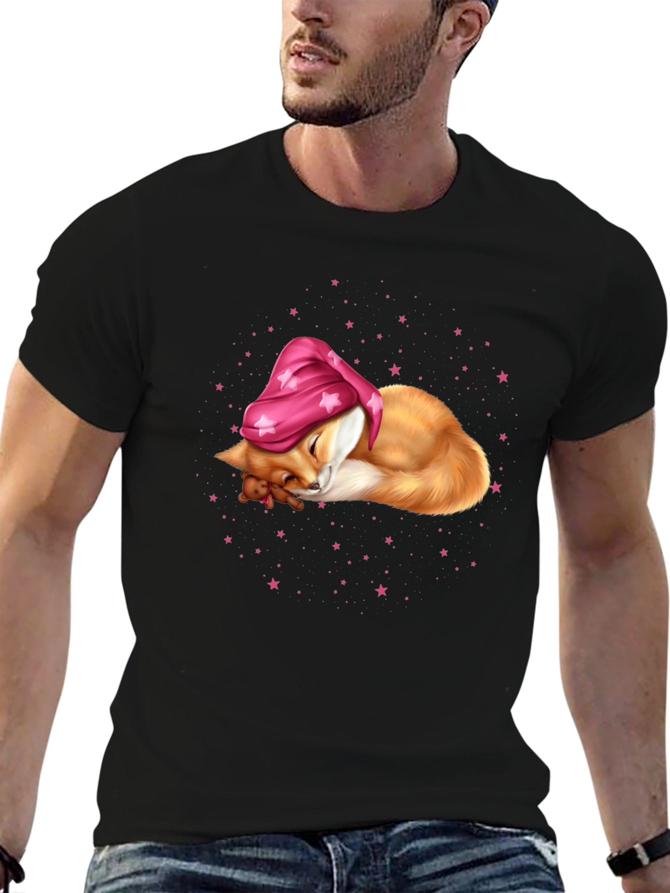 Sleeping Fox in Starry Night T-Shirt