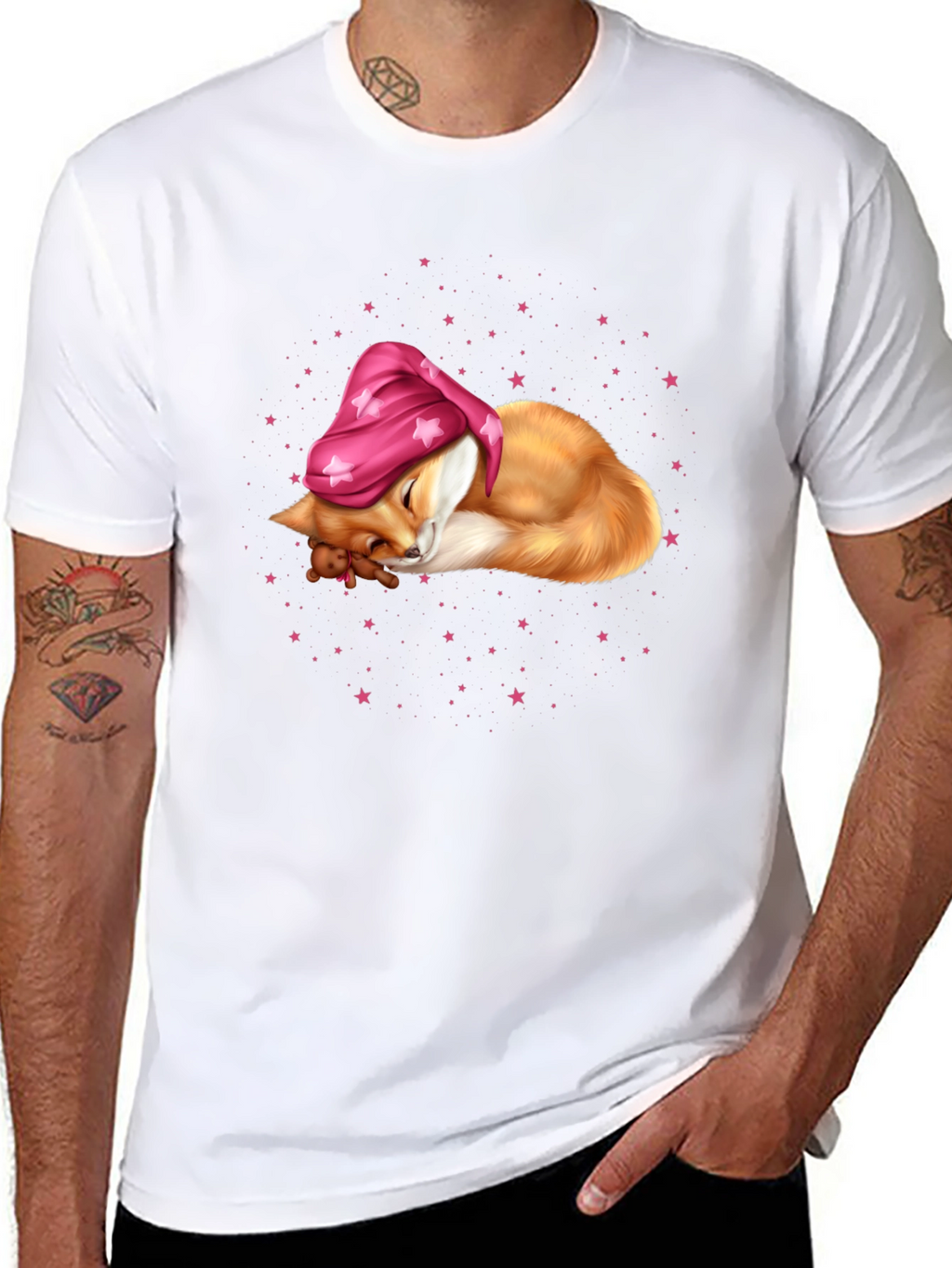Sleeping Fox in Starry Night T-Shirt