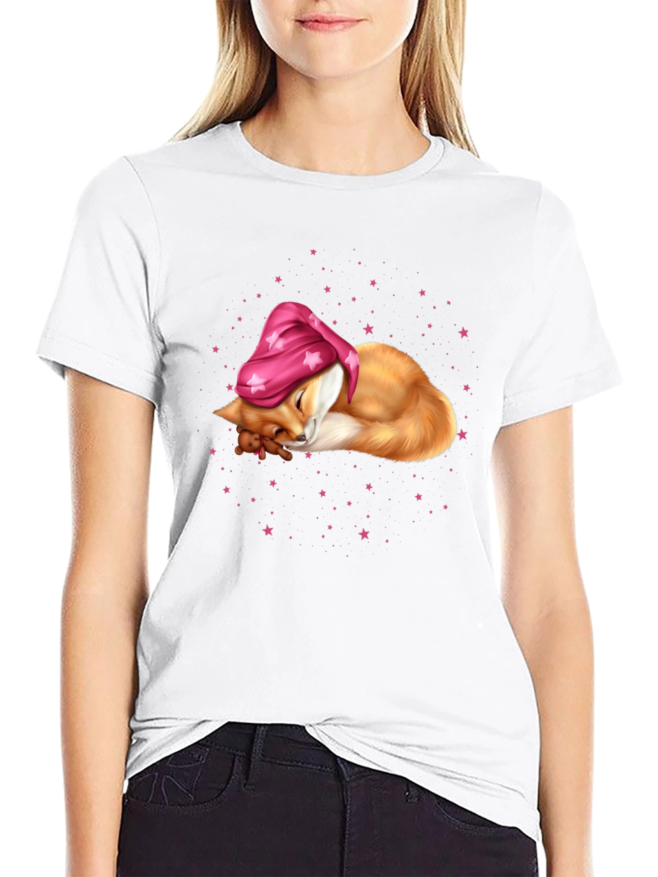 Sleeping Fox in Starry Night T-Shirt