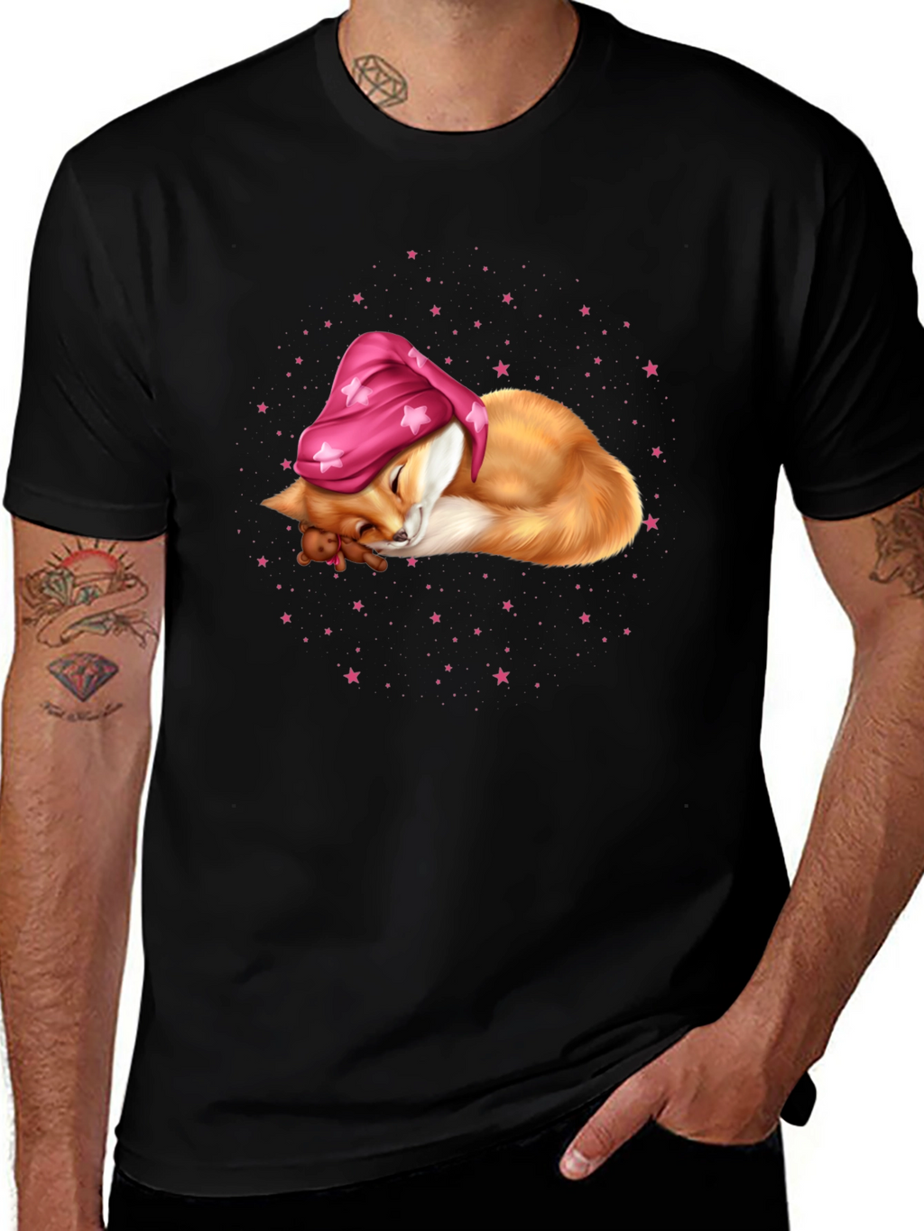Sleeping Fox in Starry Night T-Shirt