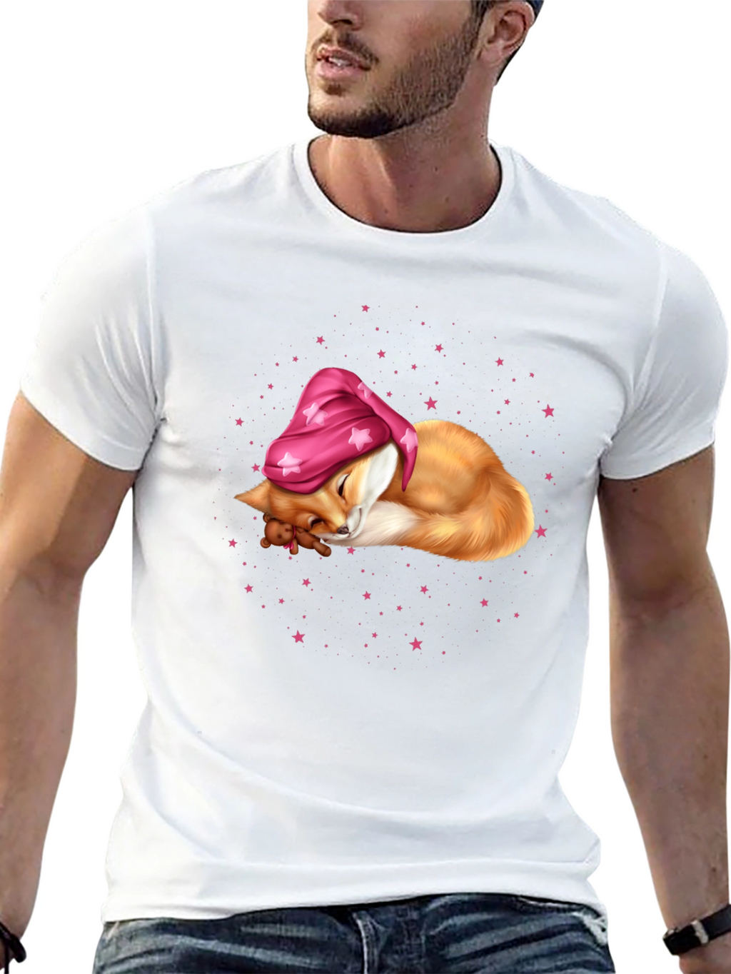 Sleeping Fox in Starry Night T-Shirt