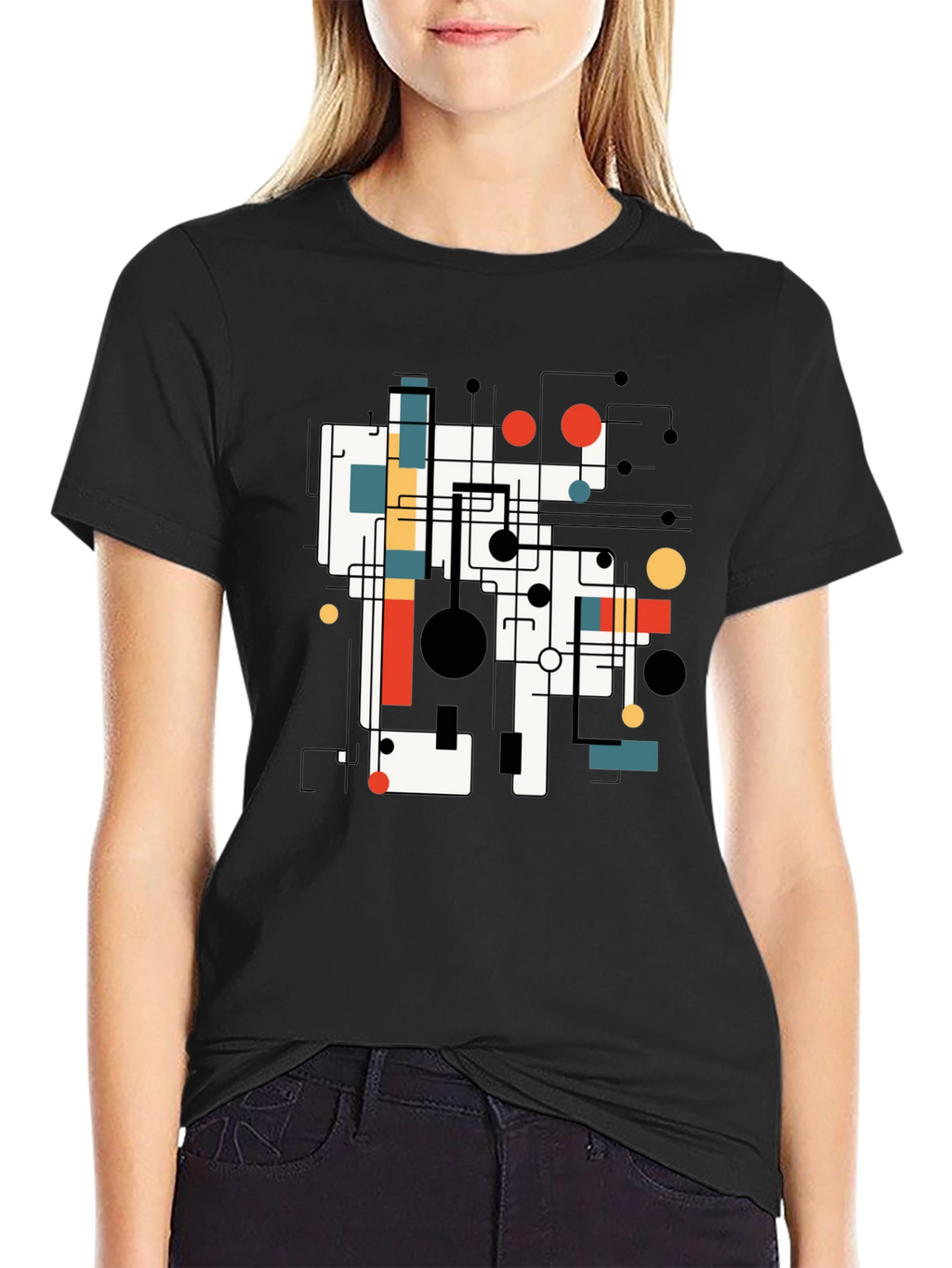 Abstract Graphic Print Tee - Black Casual T-Shirt