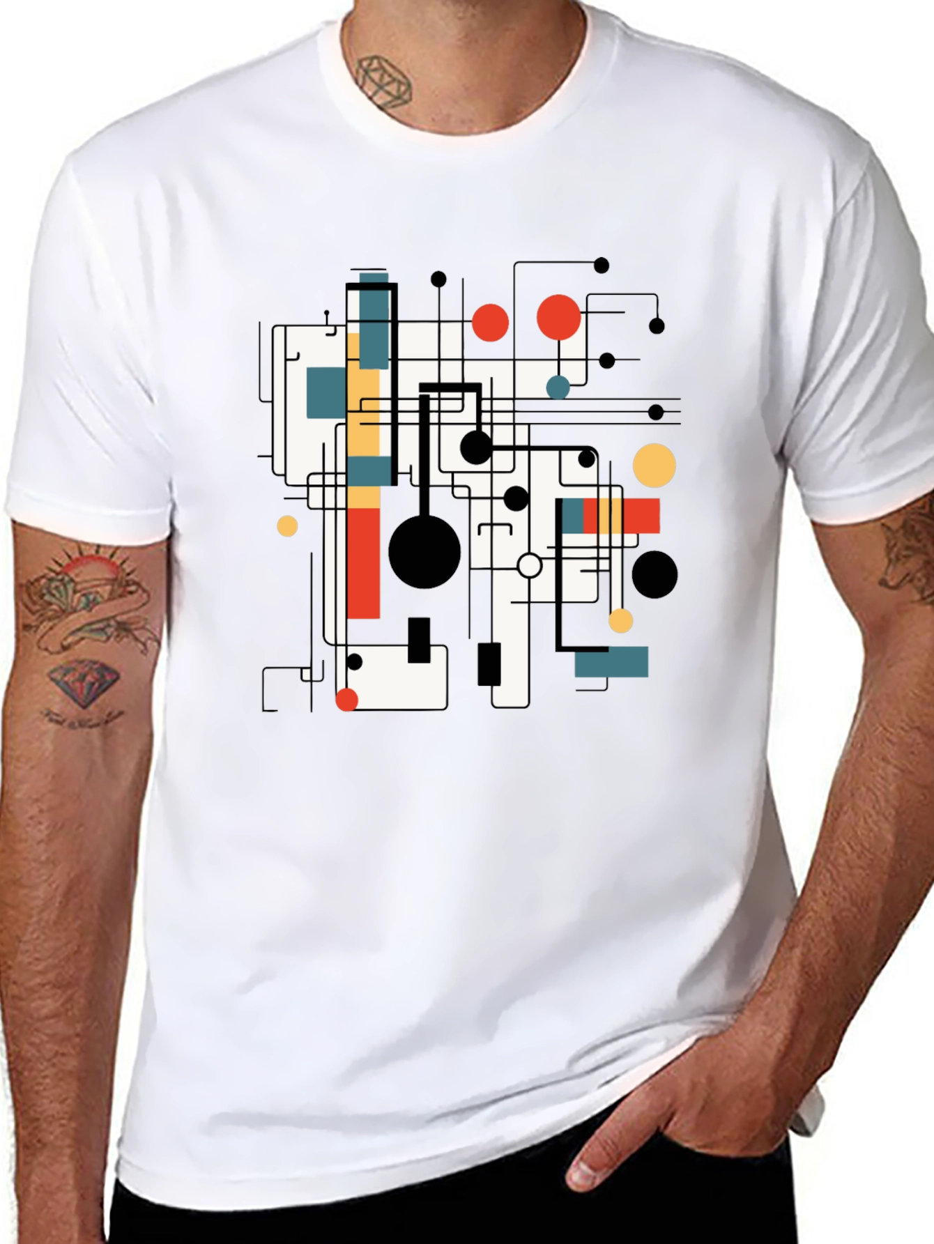 Abstract Graphic Print Tee - Black Casual T-Shirt